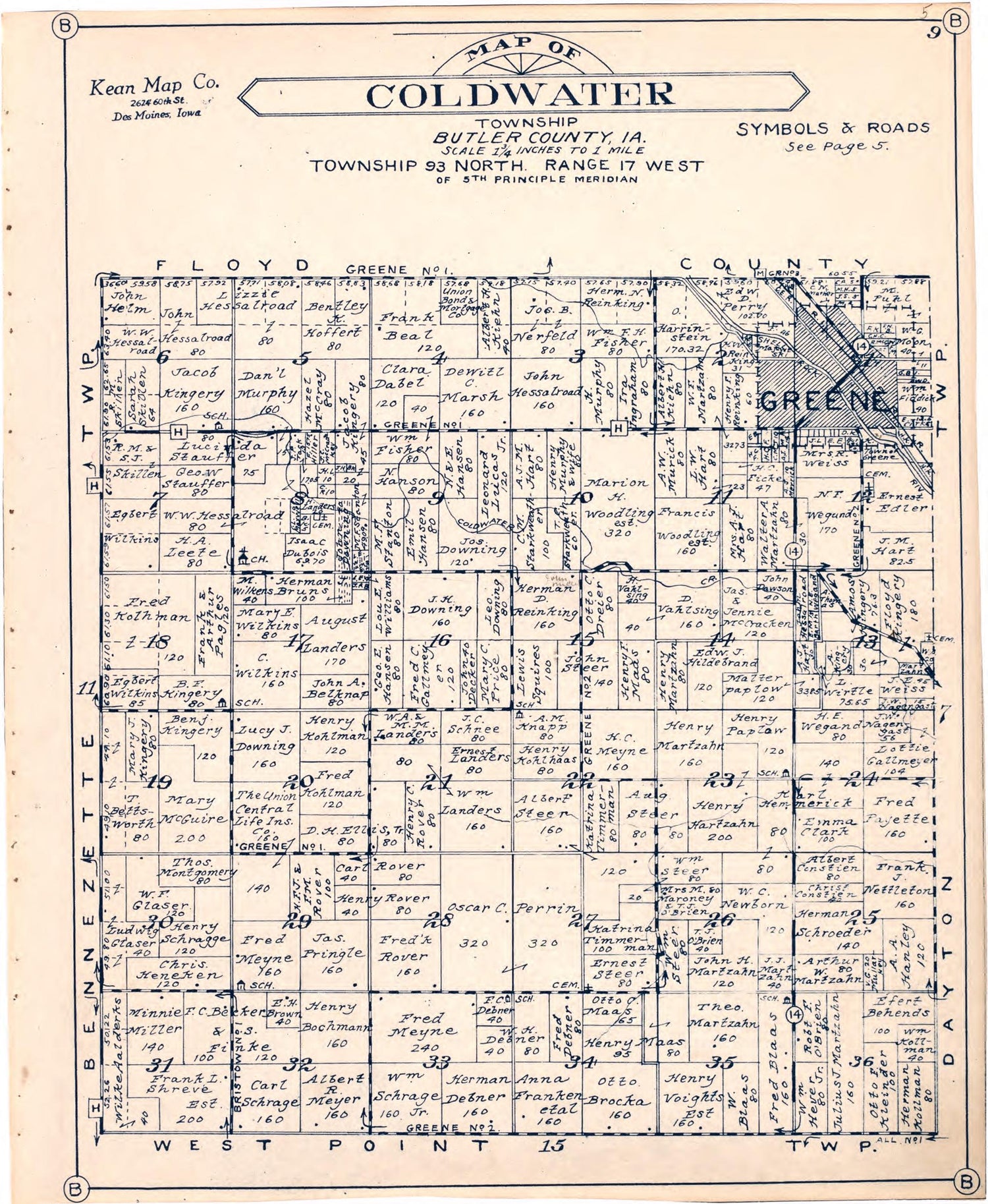 Map of Coldwater Township Butler County, Iowa from Atlas of Butler County, Iowa 1930 by Relic Map Company