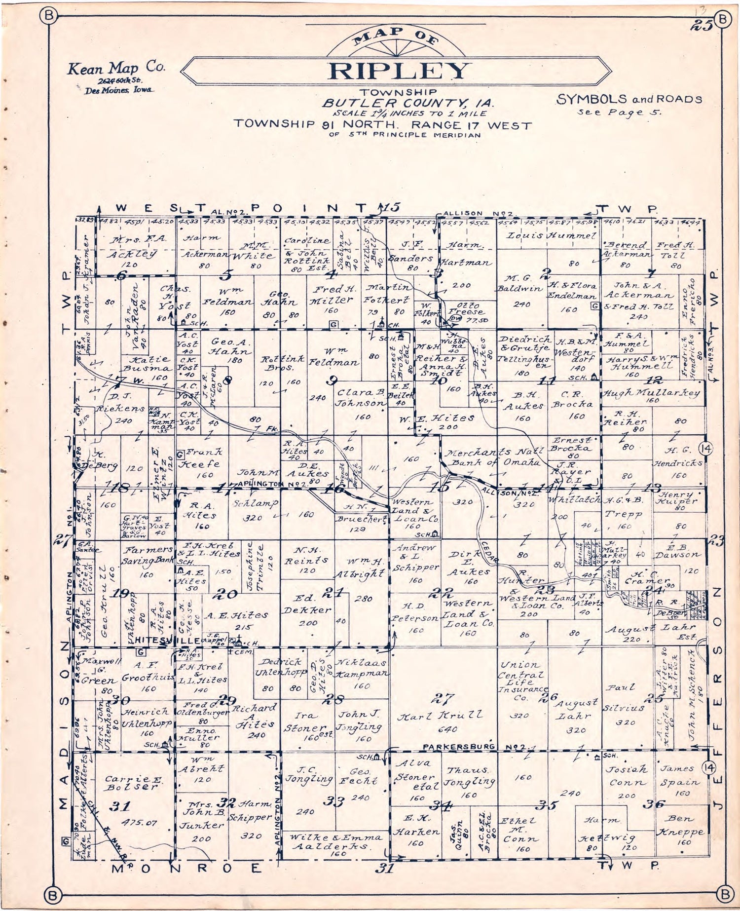 Map of Ripley Township Butler County, Iowa from Atlas of Butler County, Iowa 1930 by Relic Map Company