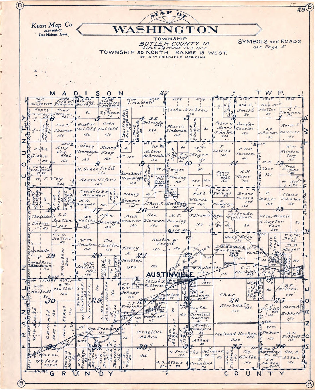 Map of Washington Township Butler County, Iowa from Atlas of Butler County, Iowa 1930 by Relic Map Company