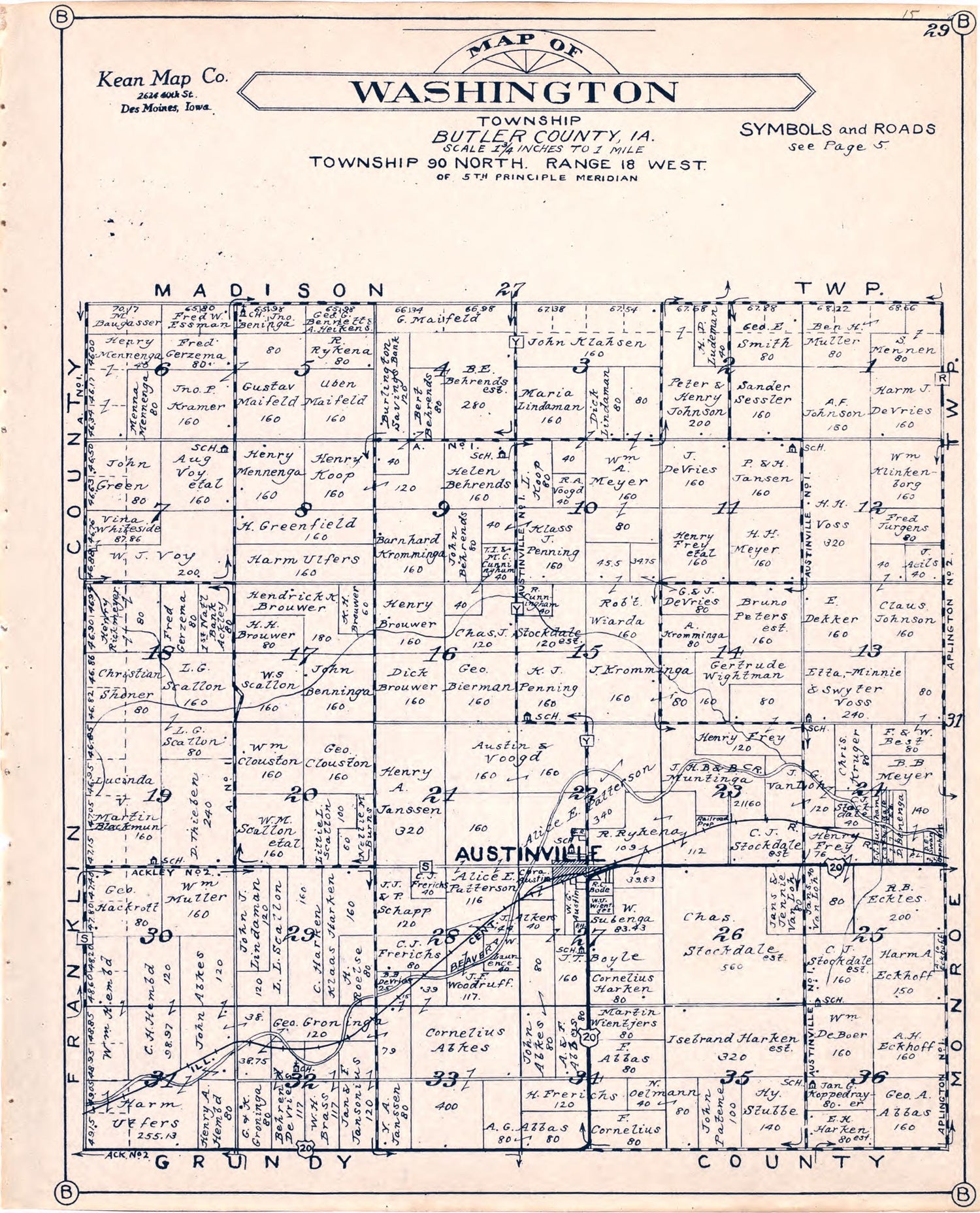 Map of Washington Township Butler County, Iowa from Atlas of Butler County, Iowa 1930 by Relic Map Company