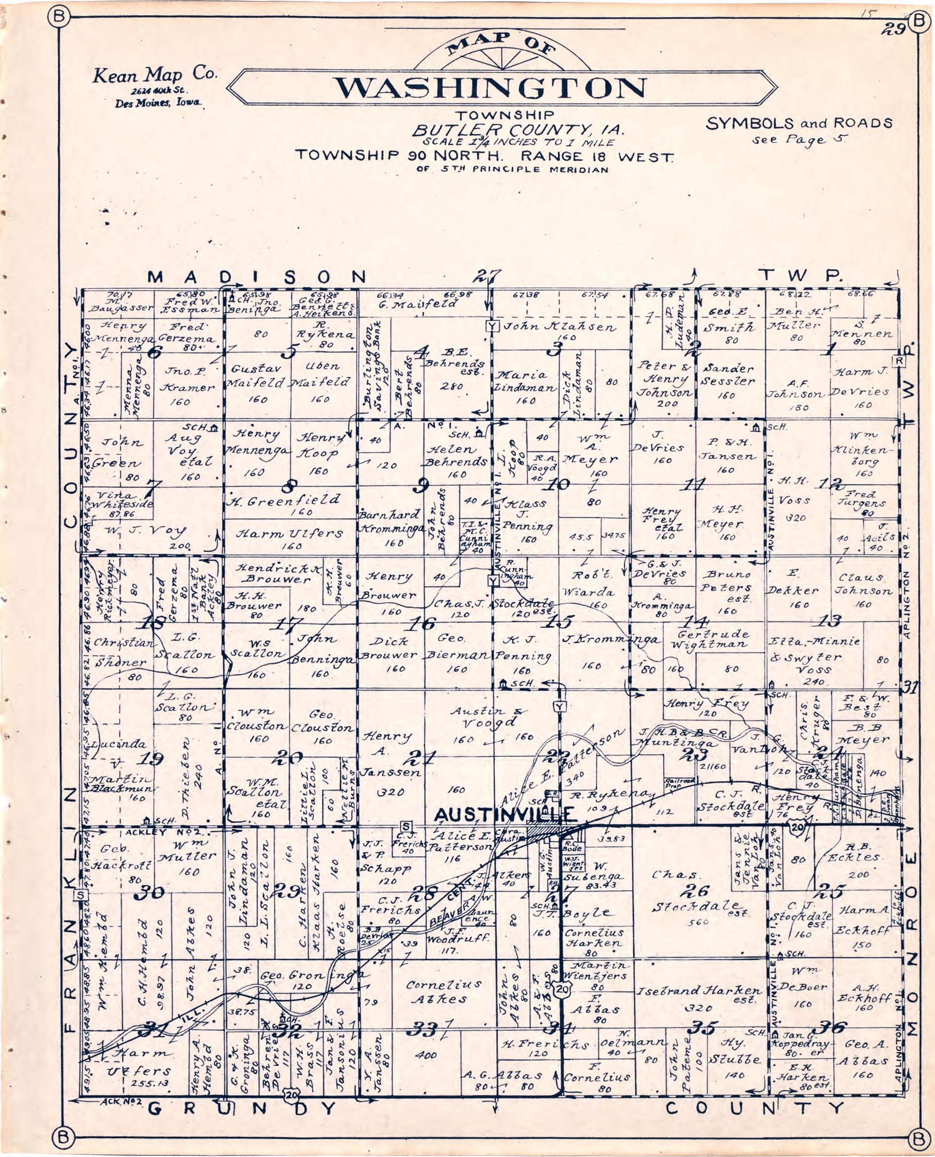 Map of Washington Township Butler County, Iowa from Atlas of Butler County, Iowa 1930 by Relic Map Company