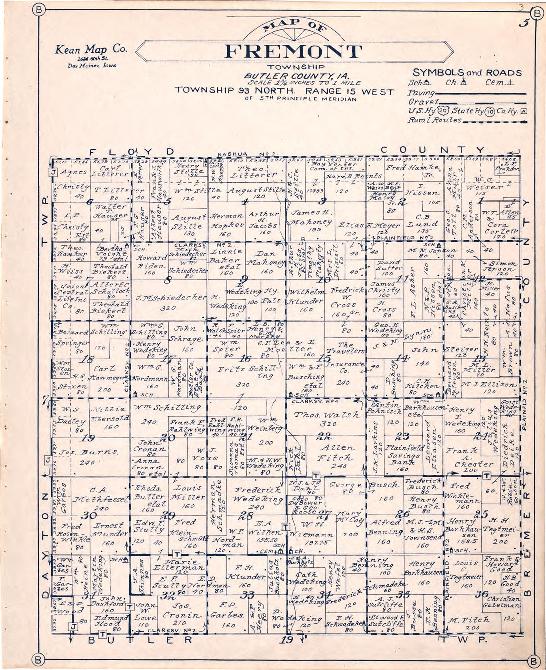 Map of Fremont Township Butler County, Iowa from Atlas of Butler County, Iowa 1930 by Relic Map Company