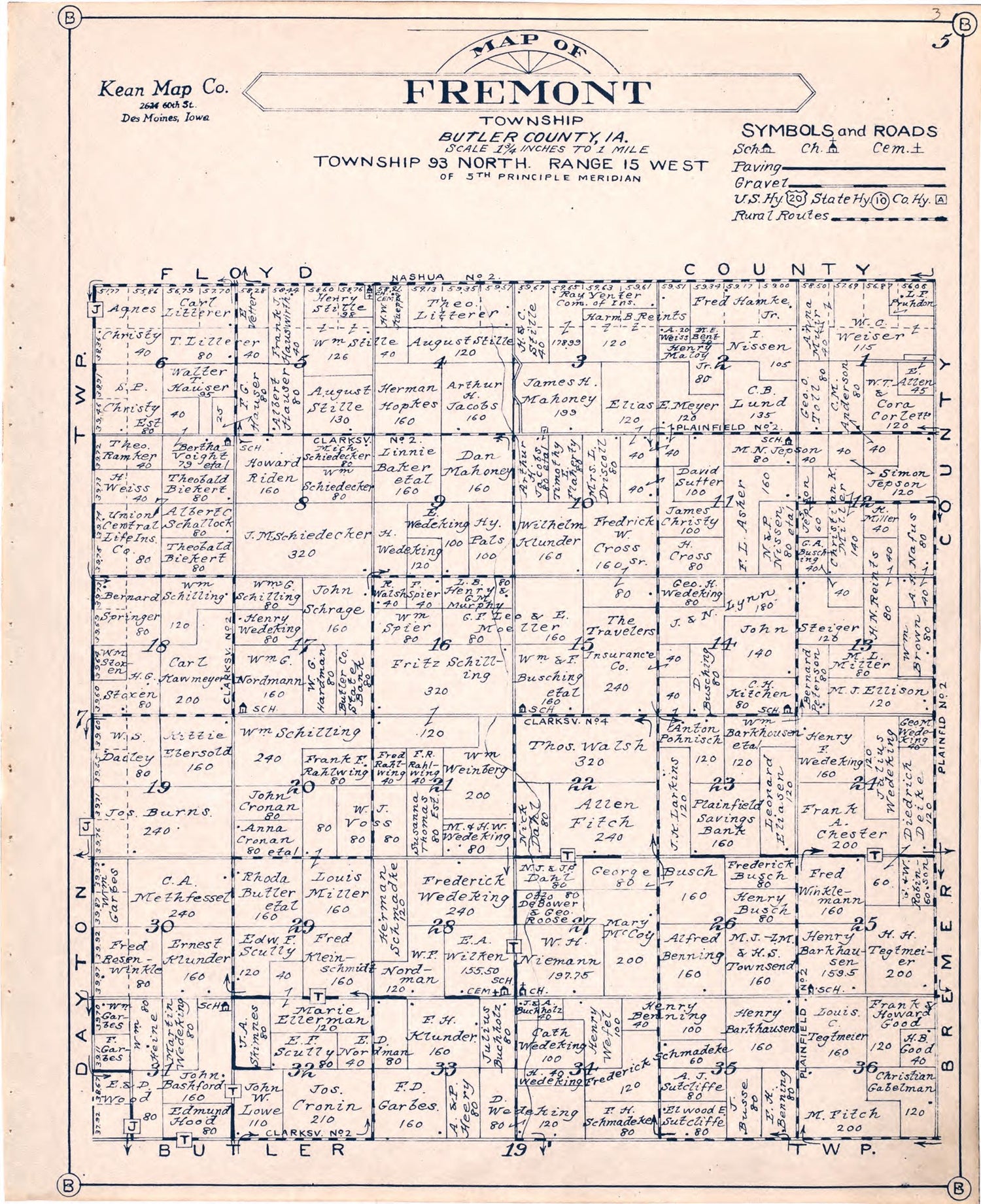 Map of Fremont Township Butler County, Iowa from Atlas of Butler County, Iowa 1930 by Relic Map Company