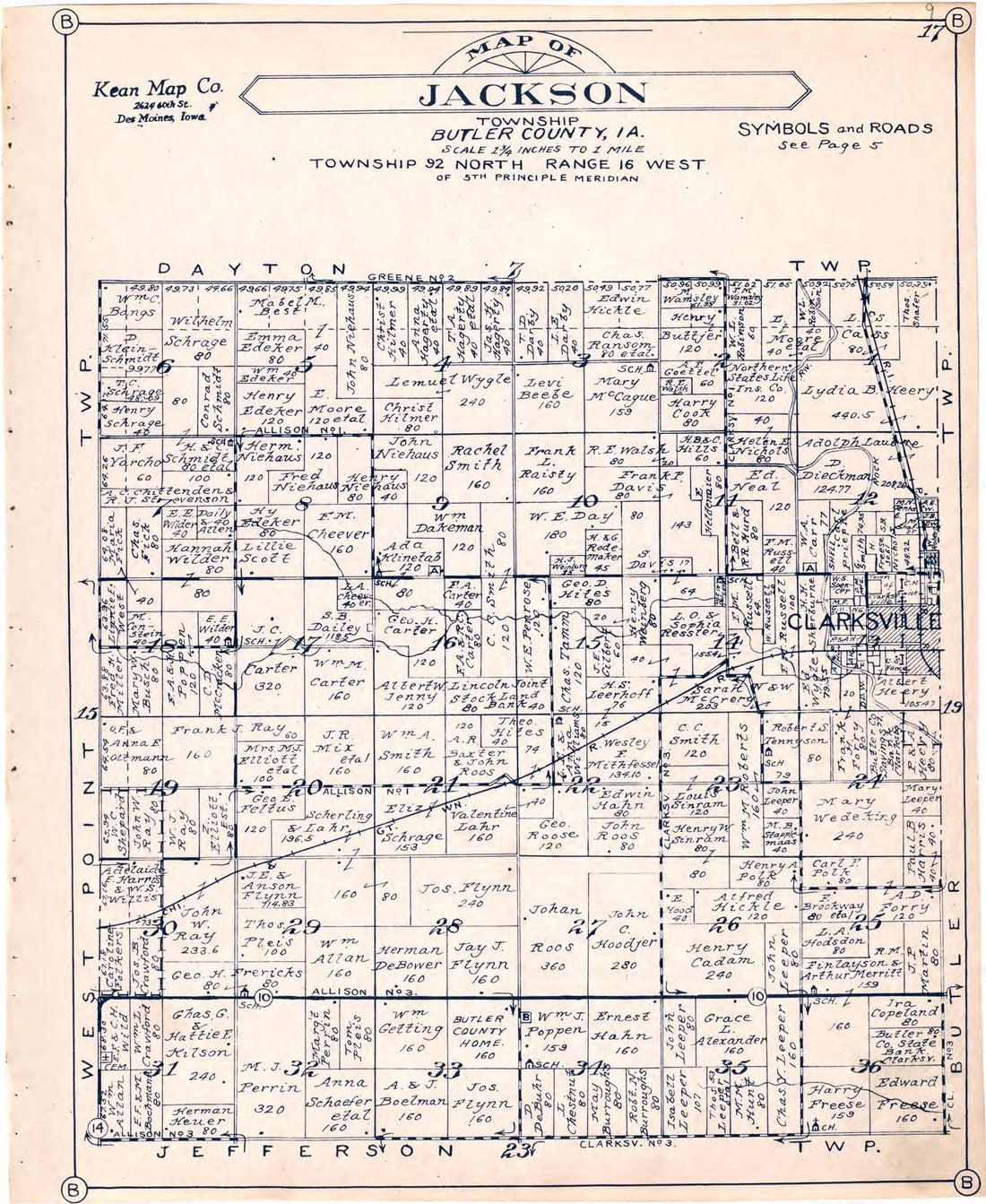 Map of Jackson Township Butler County, Iowa from Atlas of Butler County, Iowa 1930 by Relic Map Company