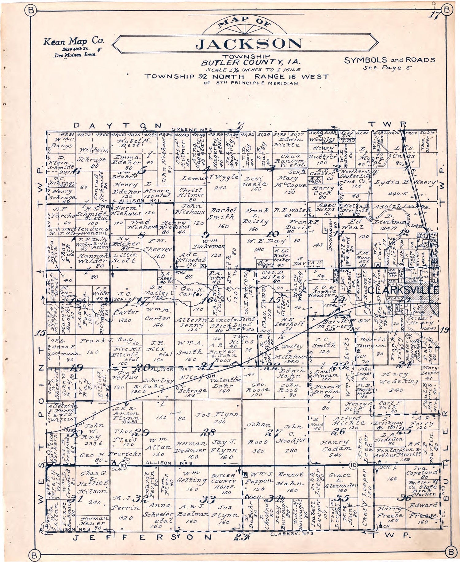 Map of Jackson Township Butler County, Iowa from Atlas of Butler County, Iowa 1930 by Relic Map Company