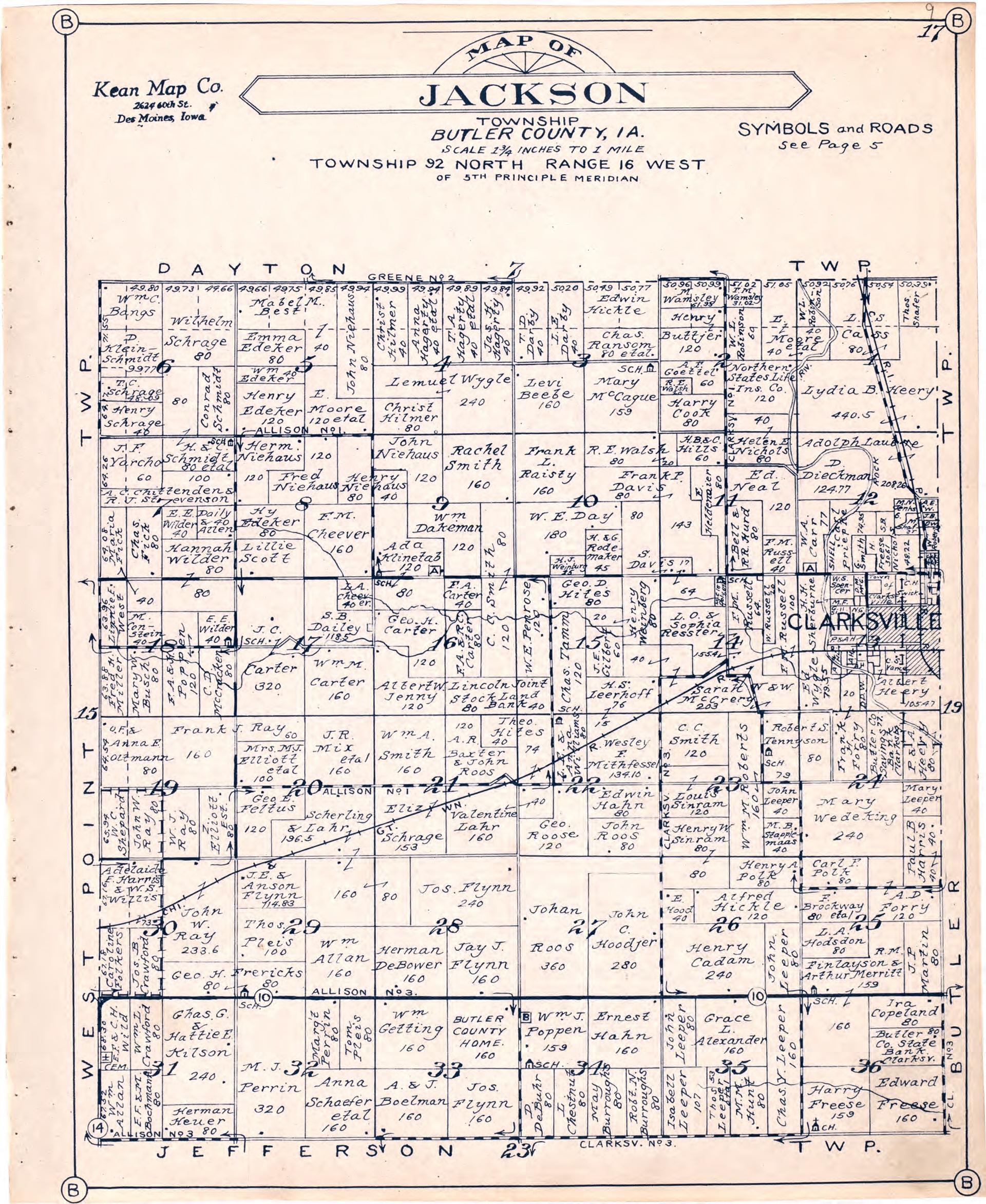Map of Jackson Township Butler County, Iowa from Atlas of Butler County, Iowa 1930 by Relic Map Company
