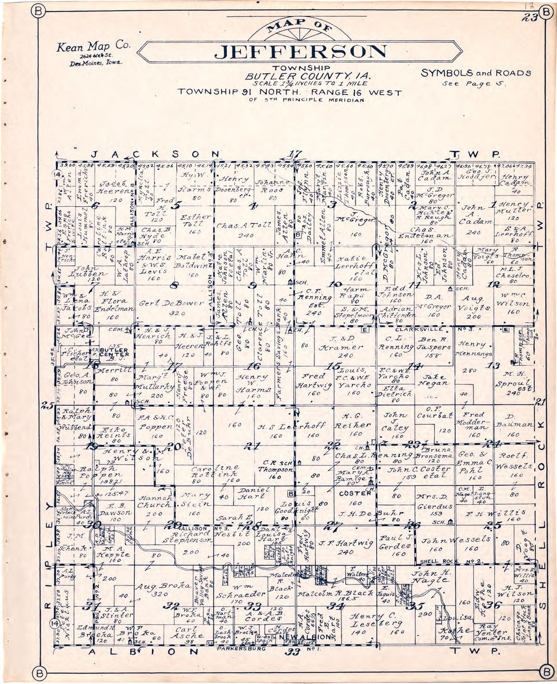 Map of Jefferson Township Butler County, Iowa from Atlas of Butler County, Iowa 1930 by Relic Map Company