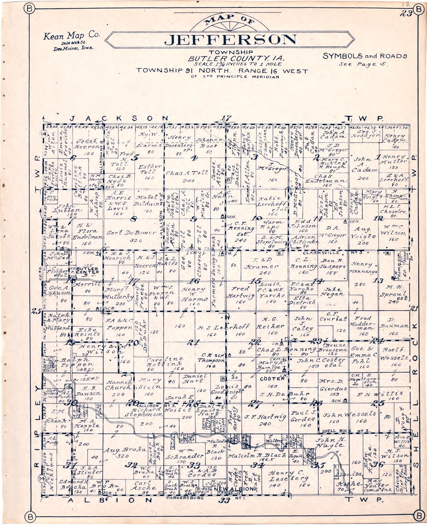 Map of Jefferson Township Butler County, Iowa from Atlas of Butler County, Iowa 1930 by Relic Map Company