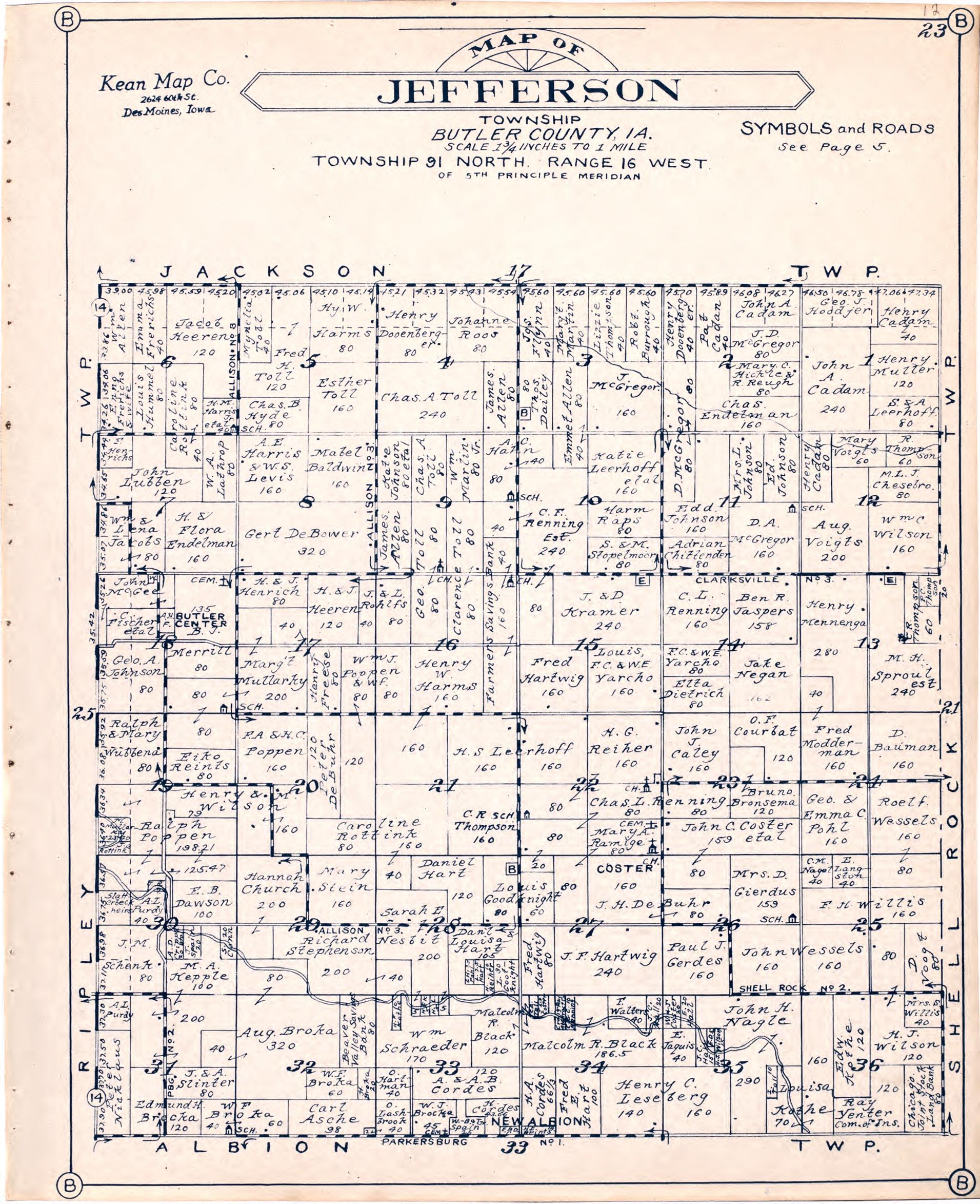 Map of Jefferson Township Butler County, Iowa from Atlas of Butler County, Iowa 1930 by Relic Map Company