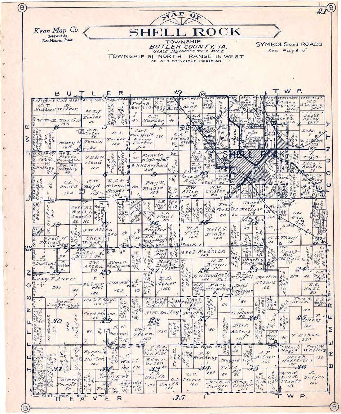 Map of Shell Rock Township Butler County, Iowa from Atlas of Butler County, Iowa 1930 by Relic Map Company