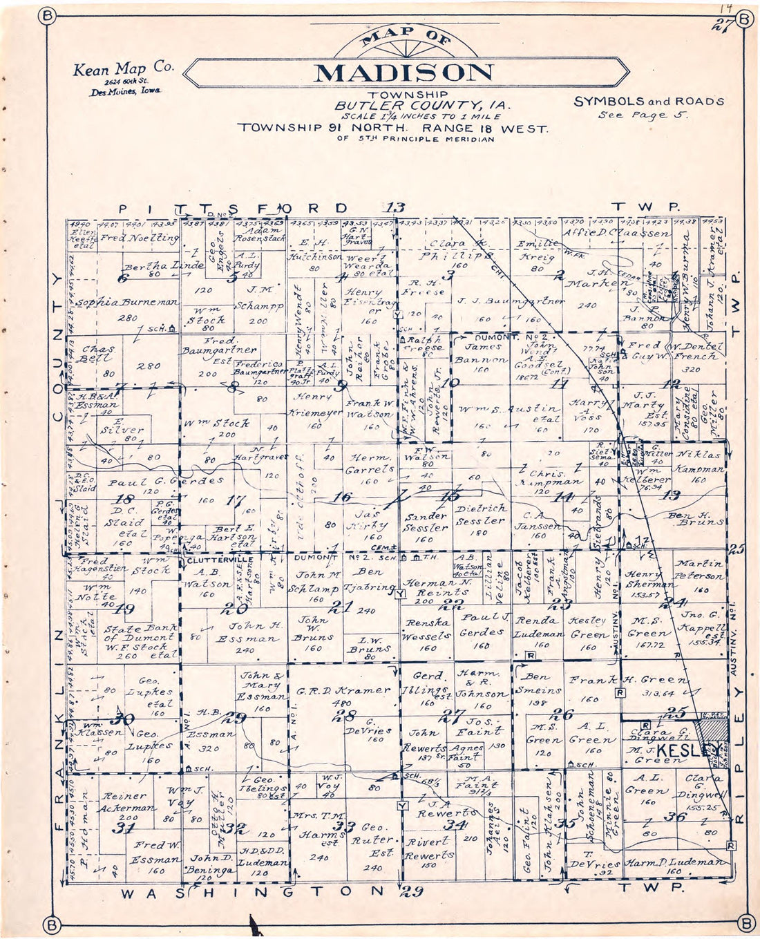 Map of Madison Township Butler County, Iowa from Atlas of Butler County, Iowa 1930 by Relic Map Company