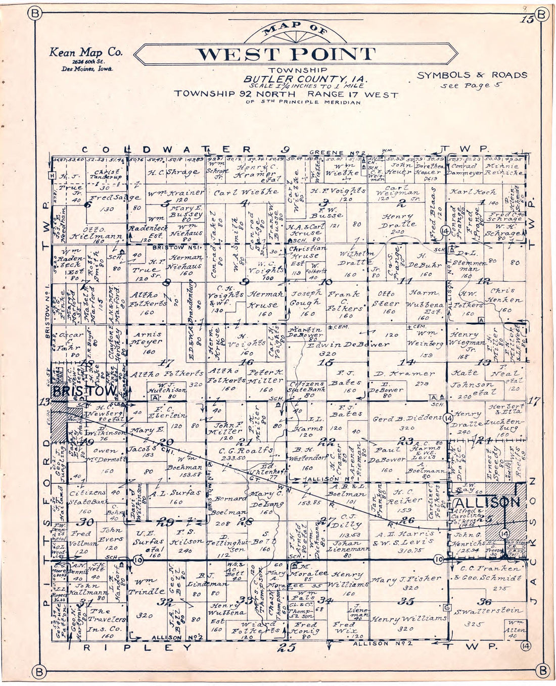 Map of West Point Township Butler County, Iowa from Atlas of Butler County, Iowa 1930 by Relic Map Company