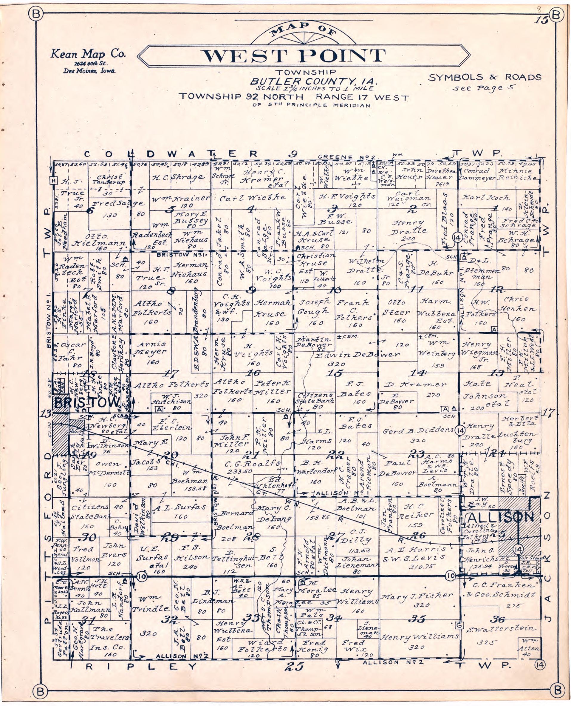 Map of West Point Township Butler County, Iowa from Atlas of Butler County, Iowa 1930 by Relic Map Company