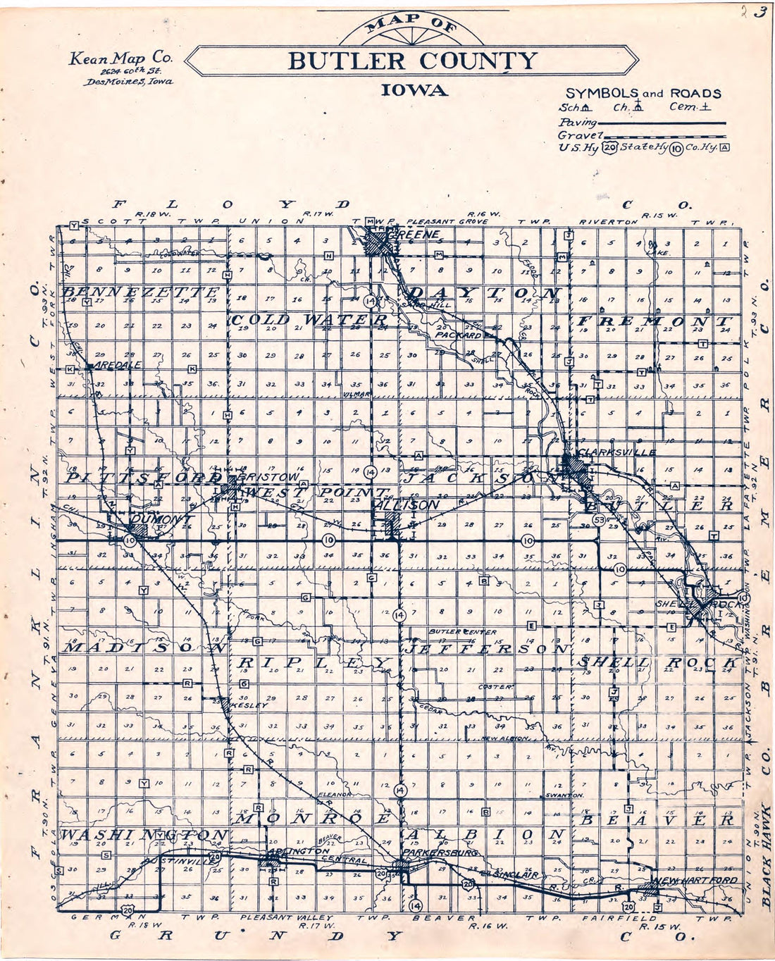 Map of Butler County Iowa from Atlas of Butler County, Iowa 1930 by Relic Map Company