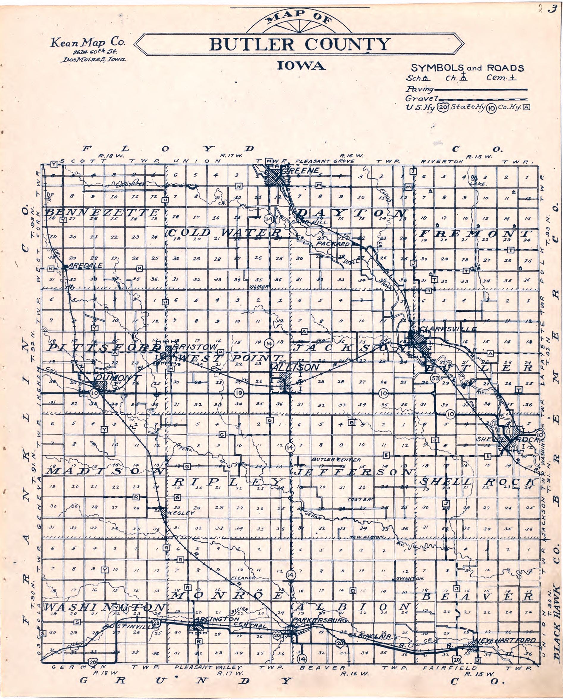 Map of Butler County Iowa from Atlas of Butler County, Iowa 1930 by Relic Map Company
