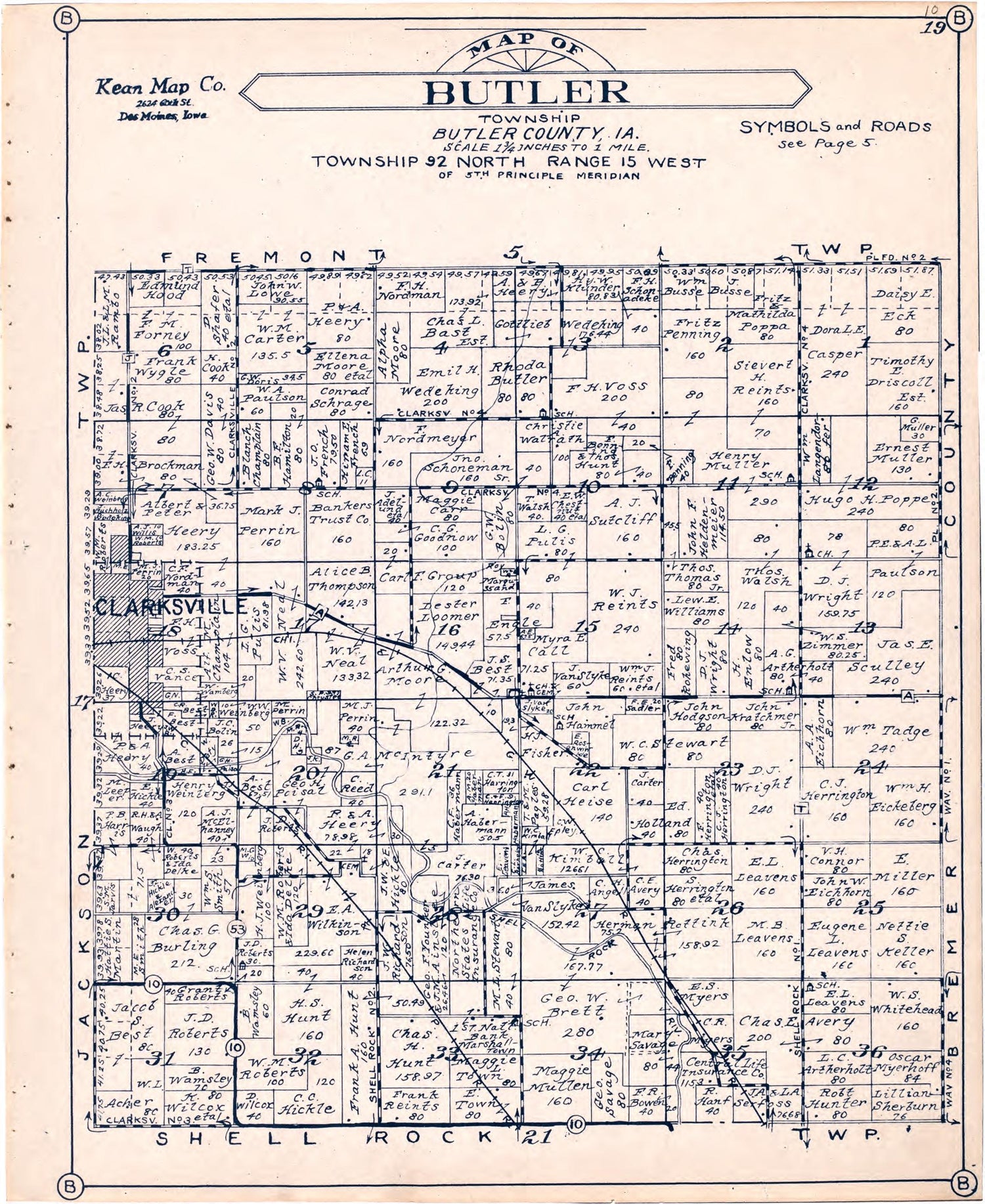 Map of Butler Township Butler County, Iowa from Atlas of Butler County, Iowa 1930 by Relic Map Company