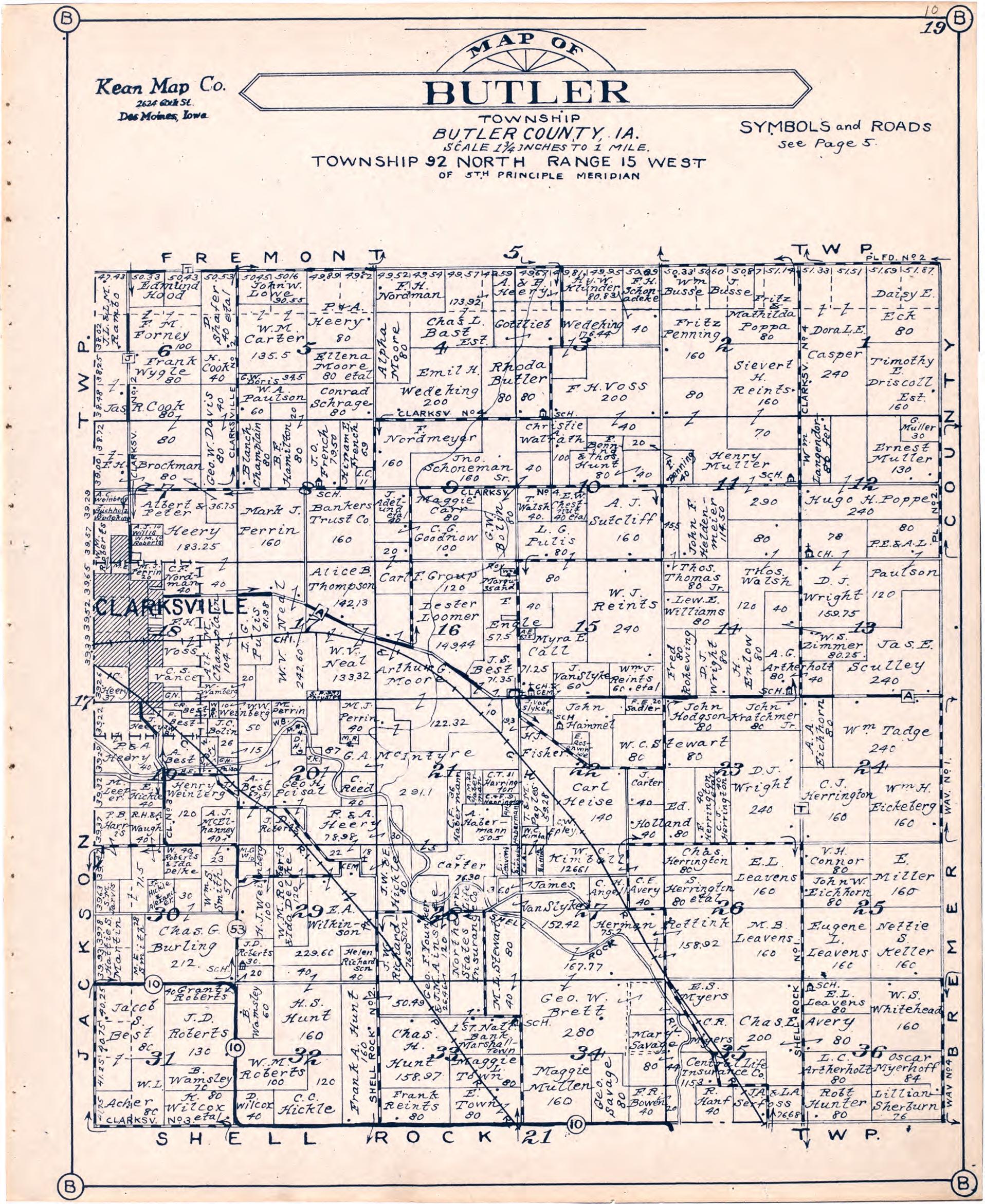 Map of Butler Township Butler County, Iowa from Atlas of Butler County, Iowa 1930 by Relic Map Company