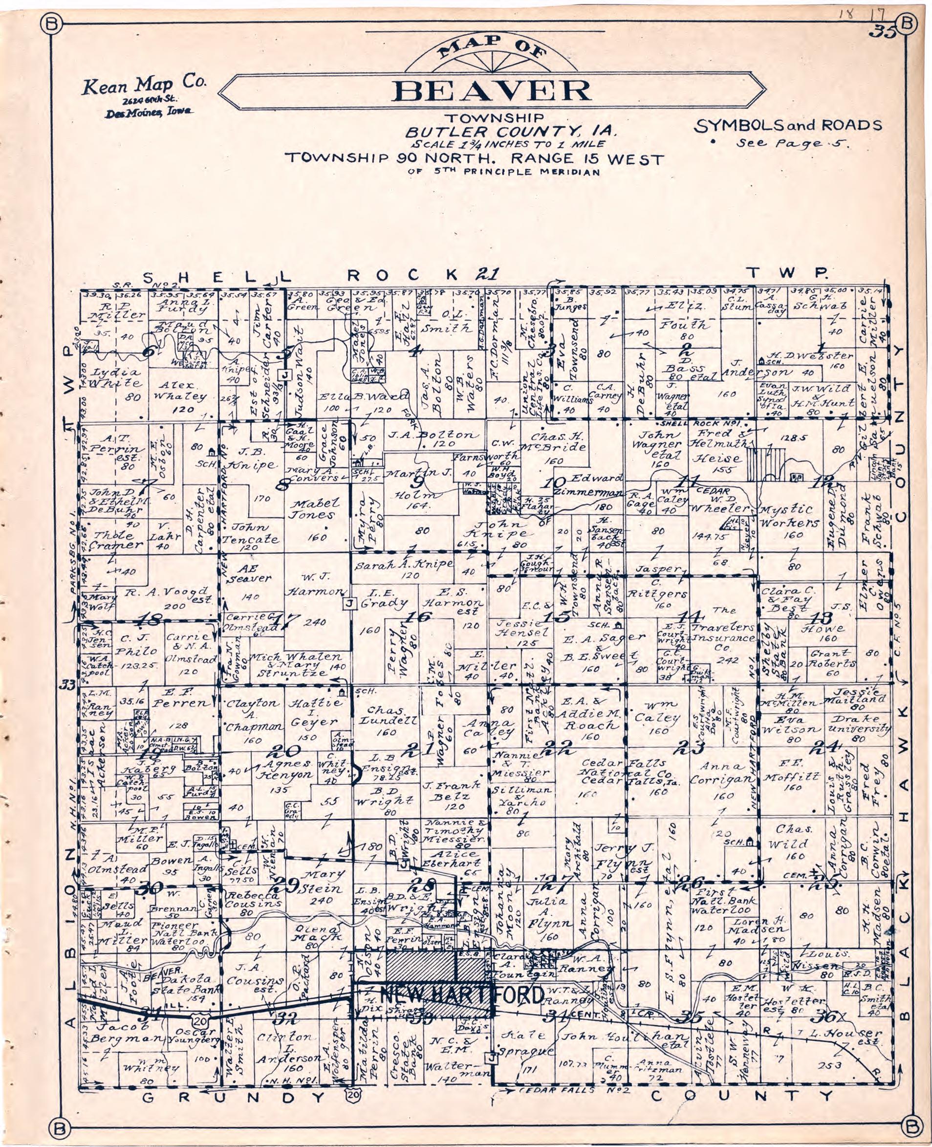 Map of Beaver Township Butler County, Iowa from Atlas of Butler County, Iowa 1930 by Relic Map Company