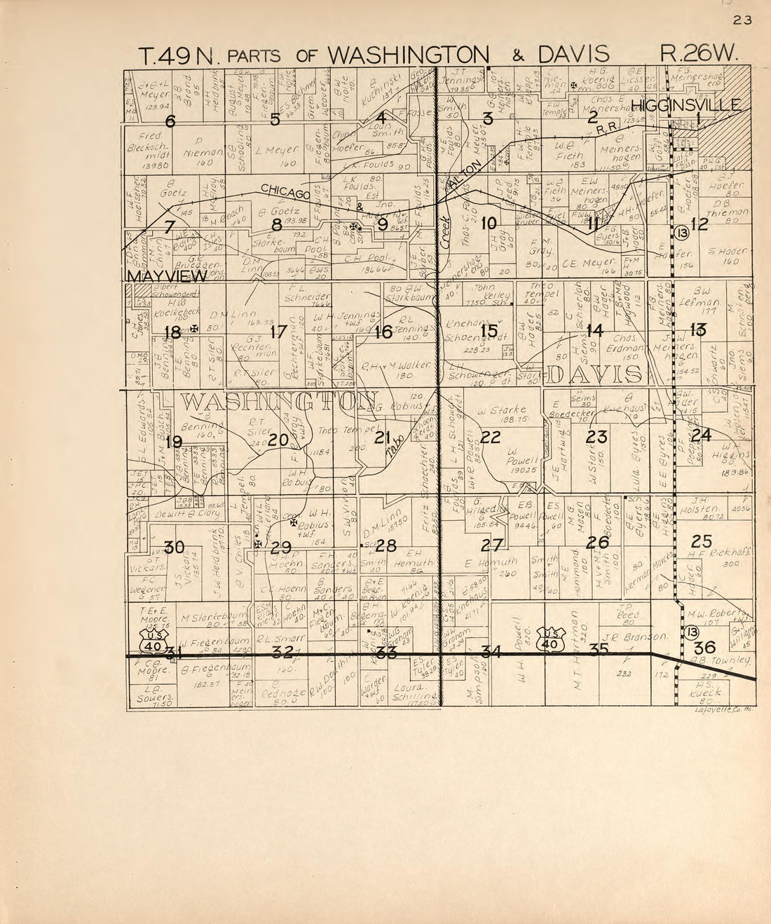 Washington and Davis from Atlas of Lafayette County, Missouri 1920 by Relic Map Company