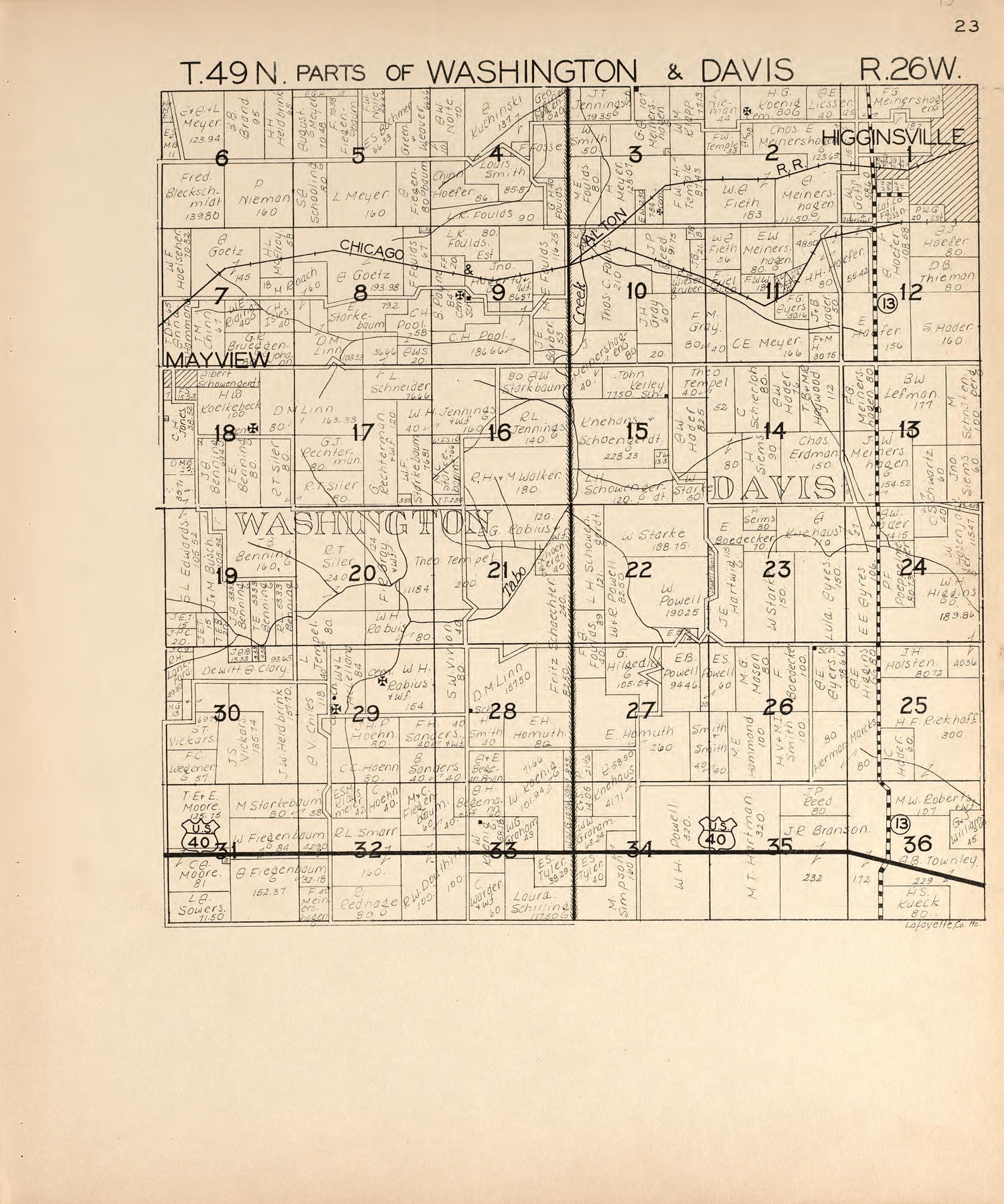 Washington and Davis from Atlas of Lafayette County, Missouri 1920 by Relic Map Company