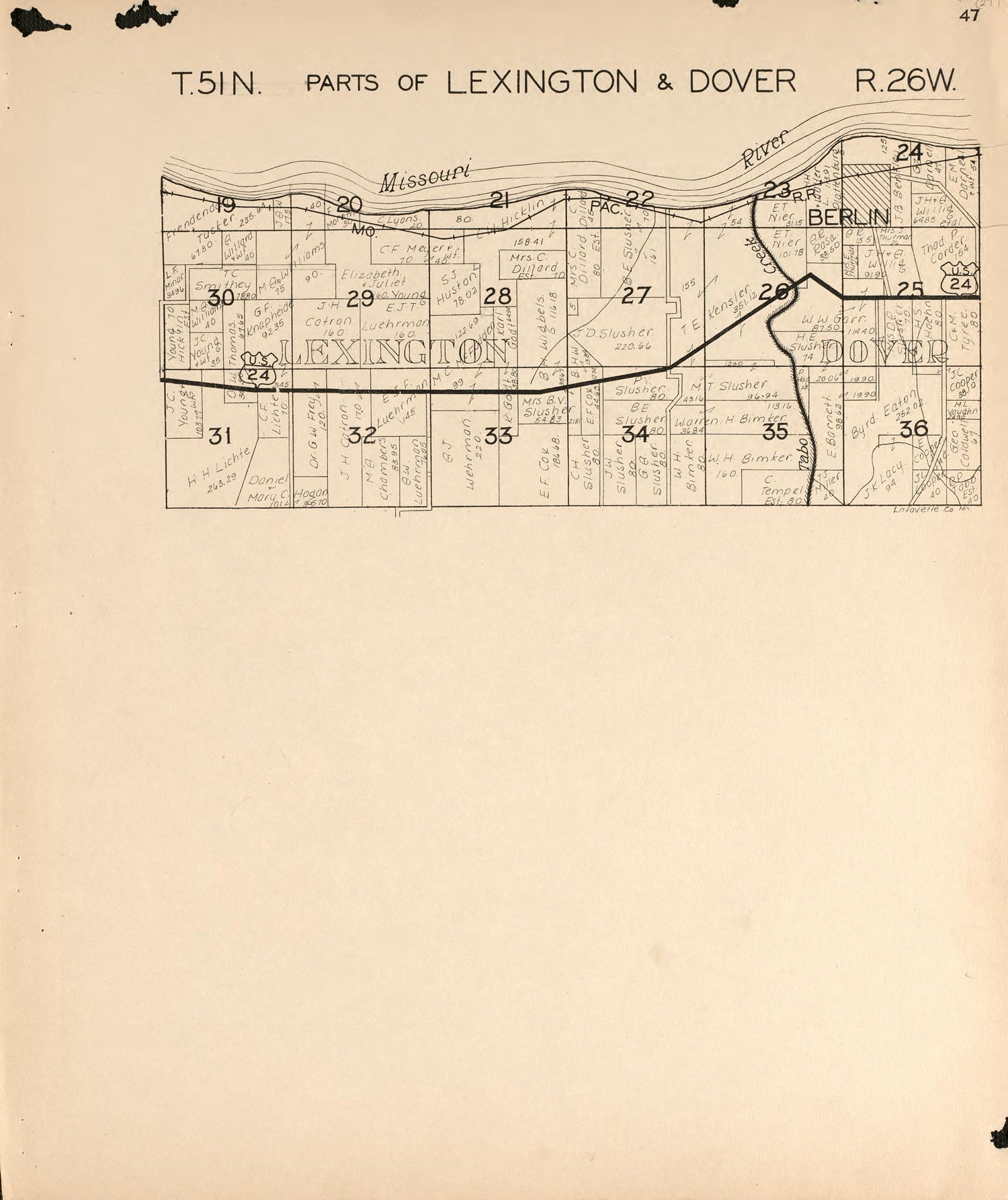 Lexington and Dover from Atlas of Lafayette County, Missouri 1920 by Relic Map Company