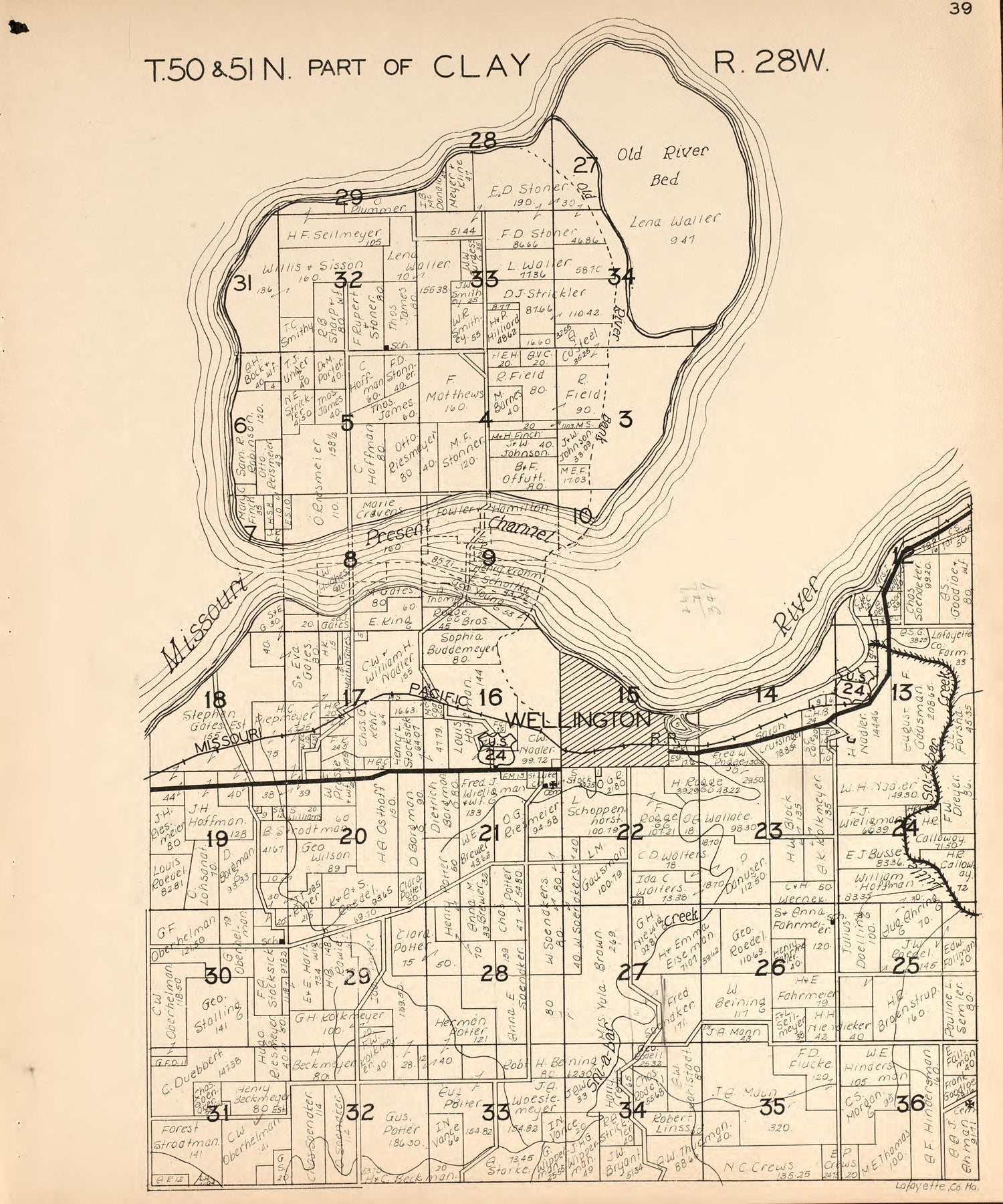 Clay from Atlas of Lafayette County, Missouri 1920 by Relic Map Company