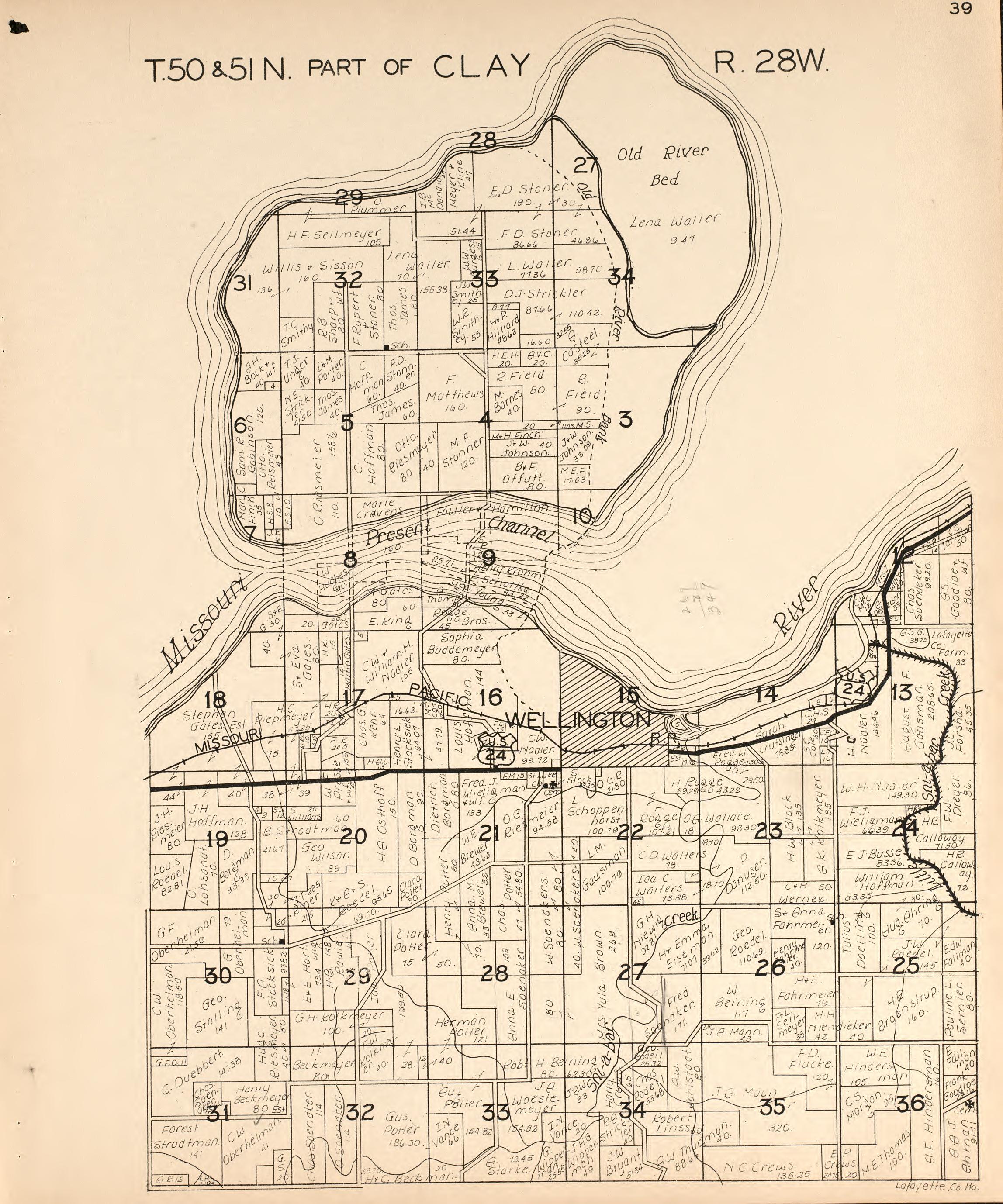 Clay from Atlas of Lafayette County, Missouri 1920 by Relic Map Company