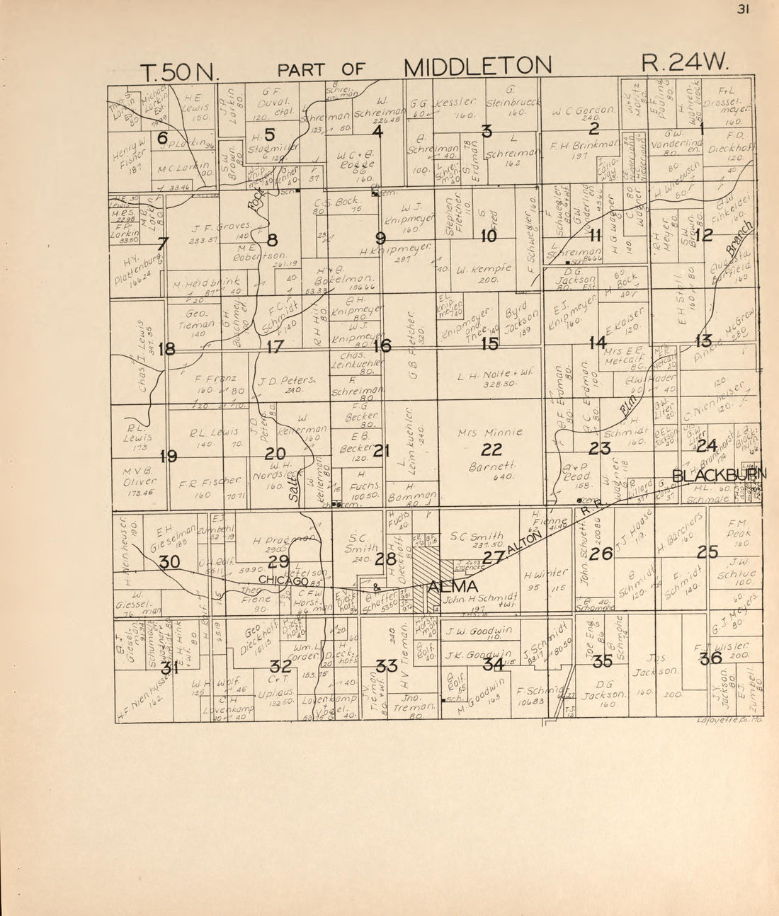 Middleton from Atlas of Lafayette County, Missouri 1920 by Relic Map Company