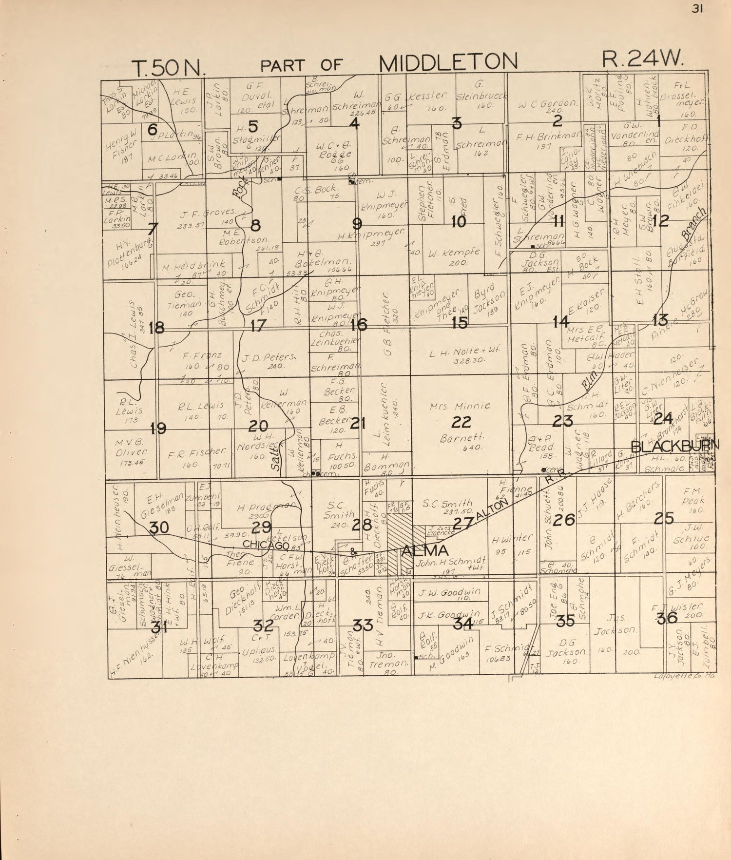 Middleton from Atlas of Lafayette County, Missouri 1920 by Relic Map Company