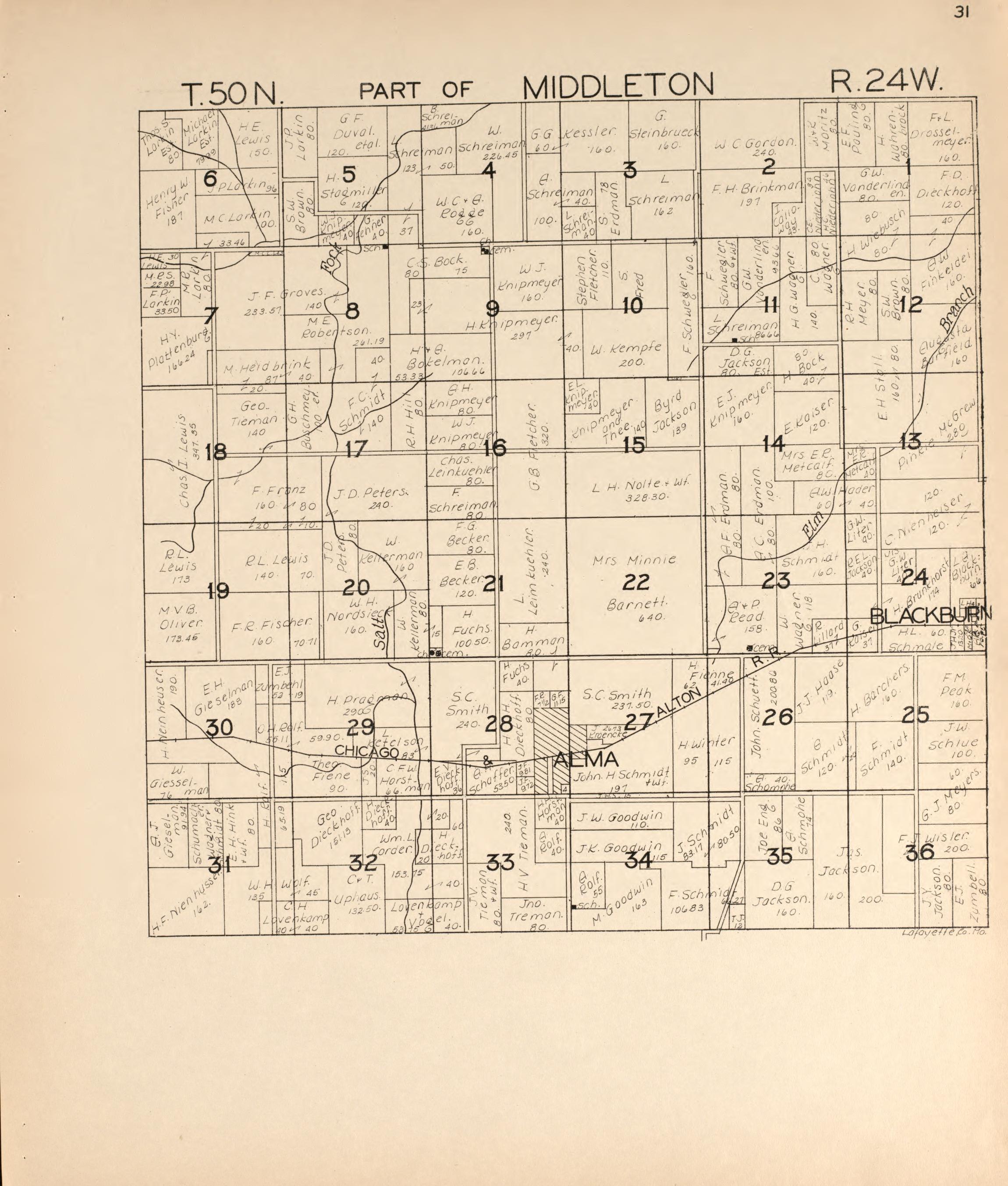 Middleton from Atlas of Lafayette County, Missouri 1920 by Relic Map Company