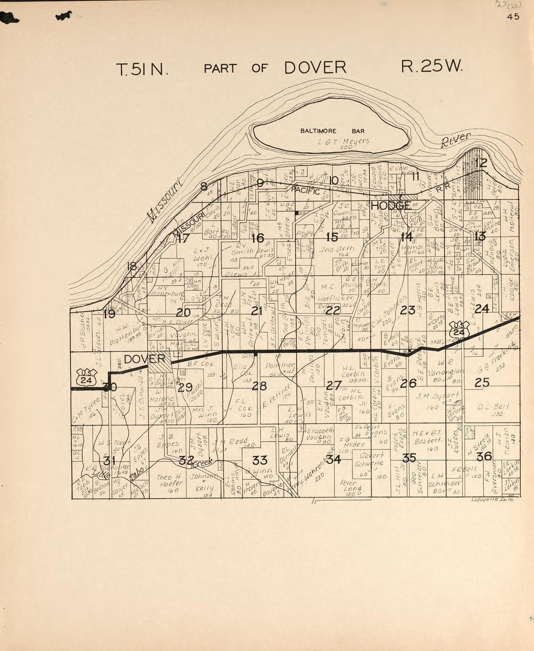 Dover from Atlas of Lafayette County, Missouri 1920 by Relic Map Company