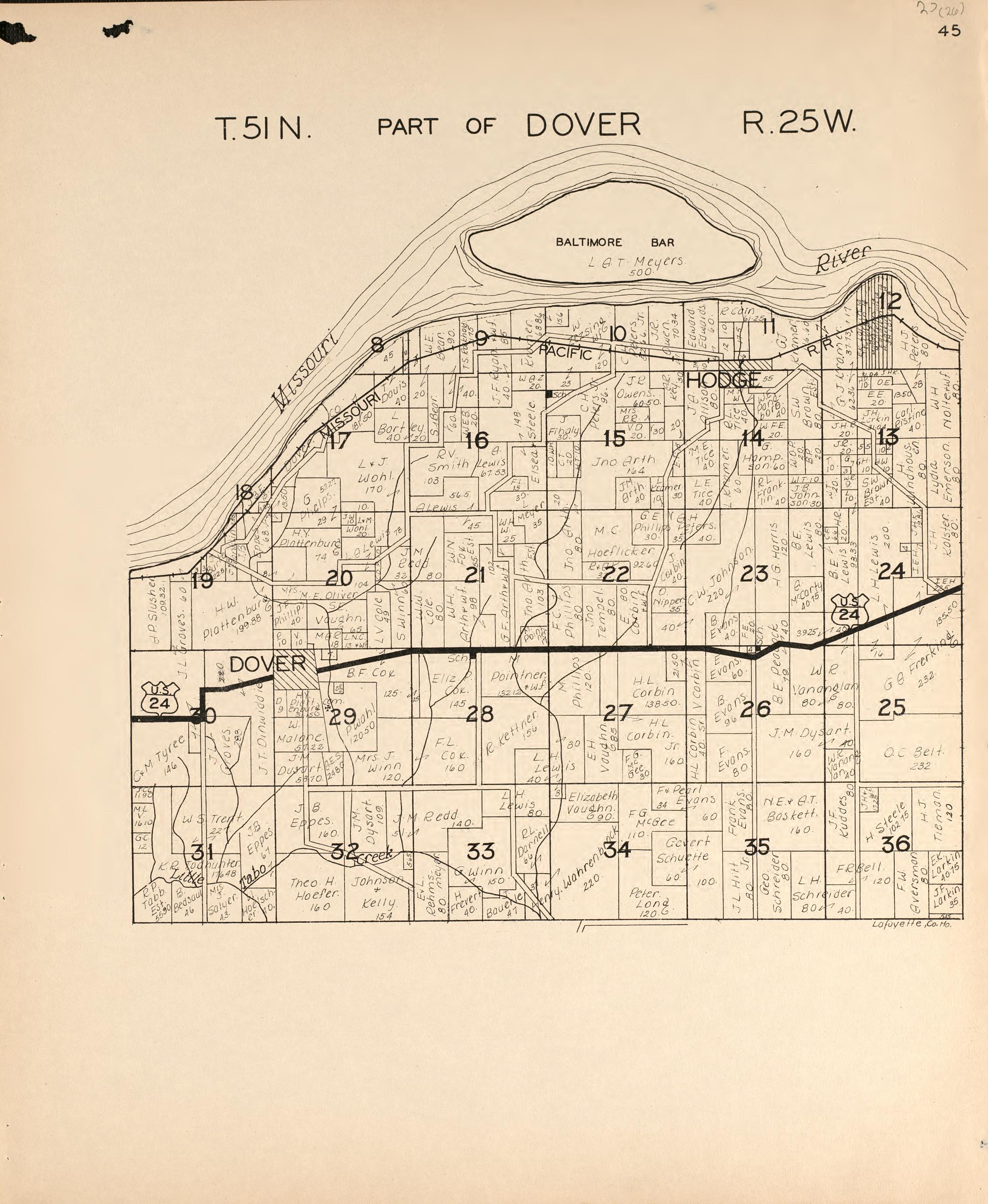Dover from Atlas of Lafayette County, Missouri 1920 by Relic Map Company