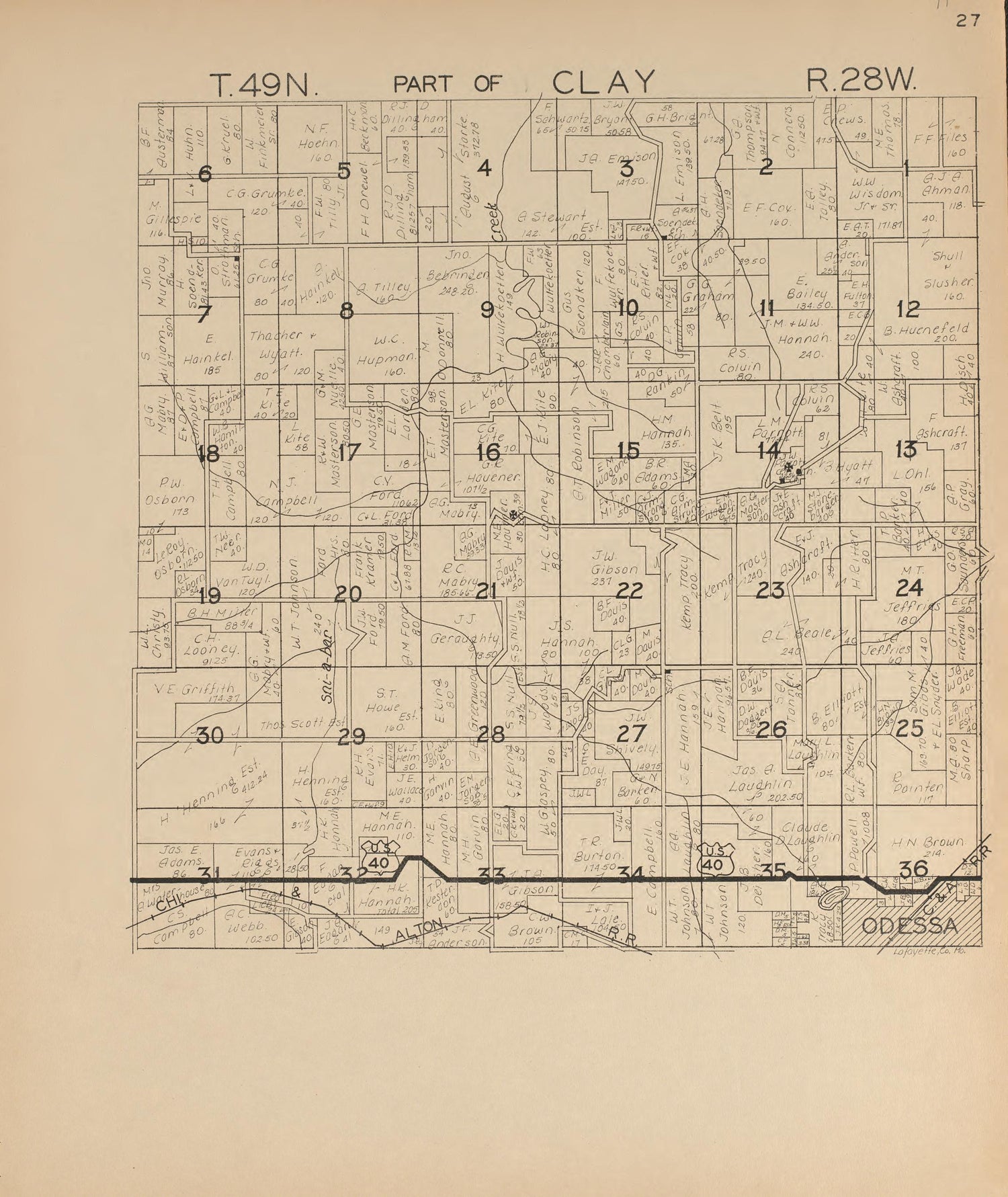 Clay from Atlas of Lafayette County, Missouri 1920 by Relic Map Company