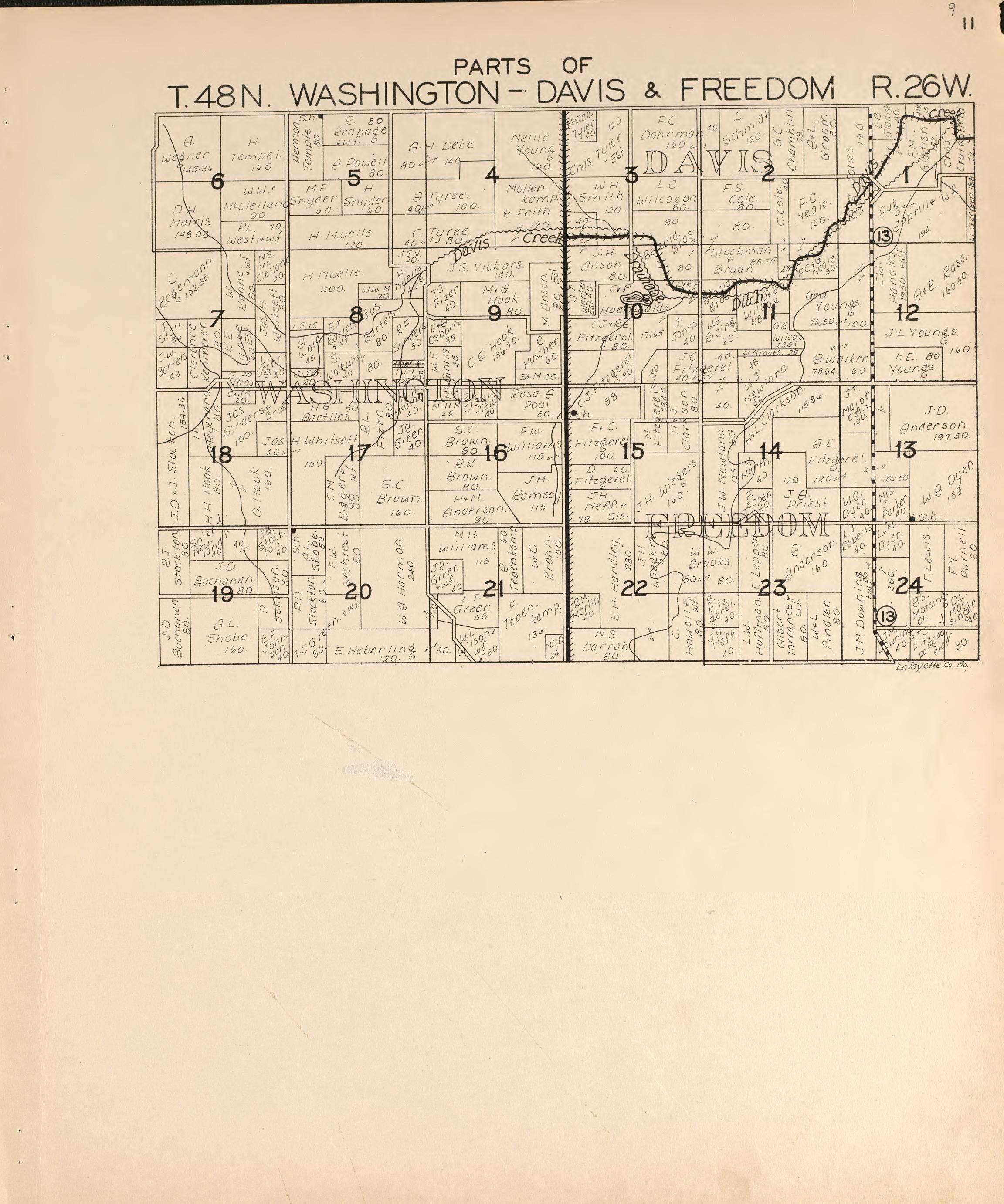 Washington-Davis and Freedom from Atlas of Lafayette County, Missouri 1920 by Relic Map Company