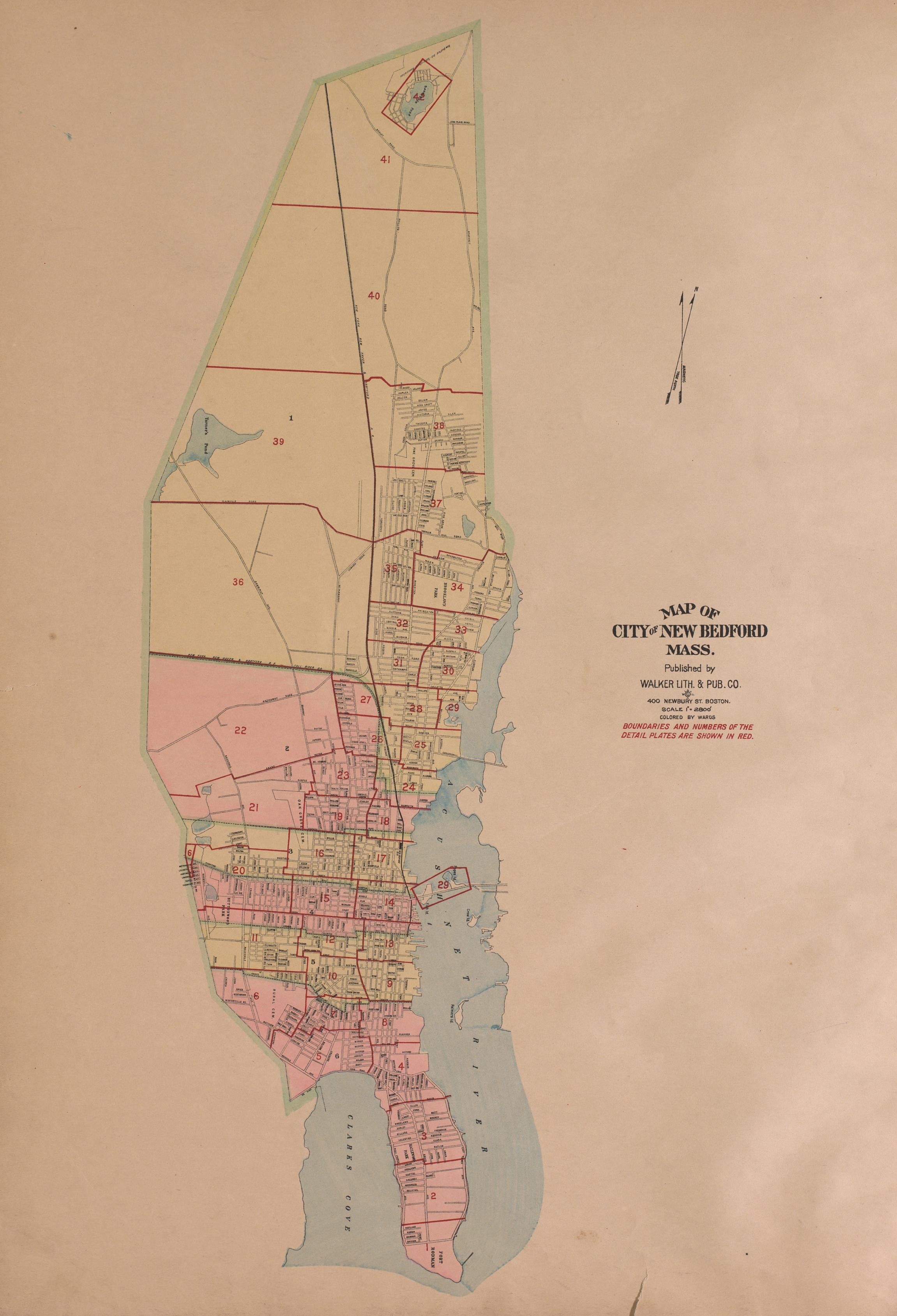 Map of New Bedford from Atlas of the City of New Bedford, Massachusetts : Based On Plans In the Office of the City Engineer 1911 by Relic Map Company