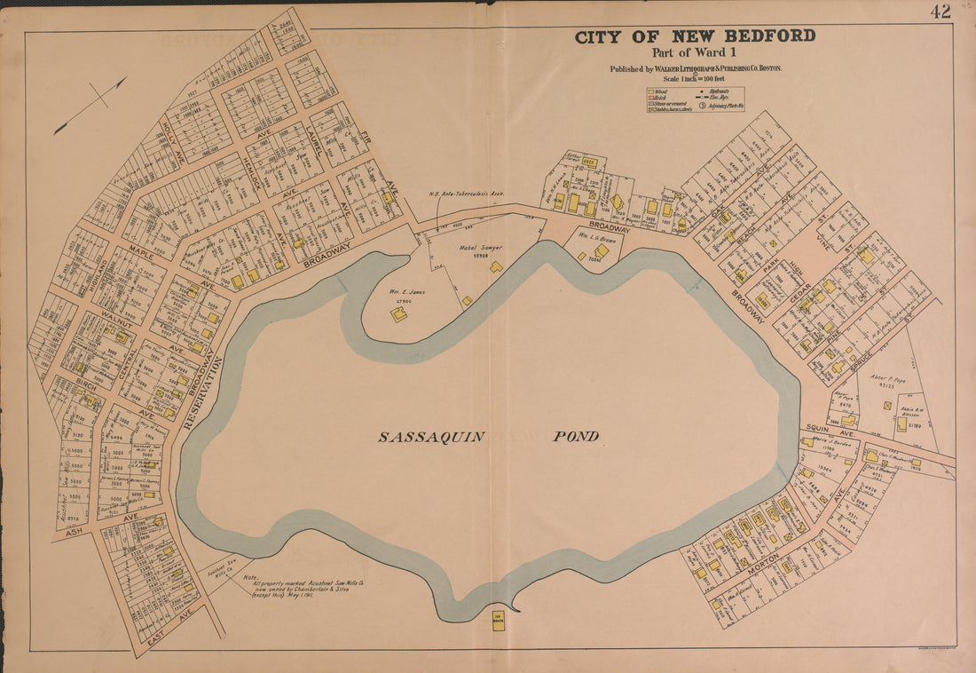 City of New Bedford--end from Atlas of the City of New Bedford, Massachusetts : Based On Plans In the Office of the City Engineer 1911 by Relic Map Company