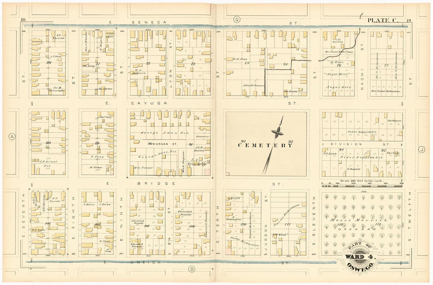 Part of Ward 4. Oswego. Plate C. from City Atlas of Oswego, New York : from Official Records, Private Plans and Actual Surveys 1880 by Relic Map Company