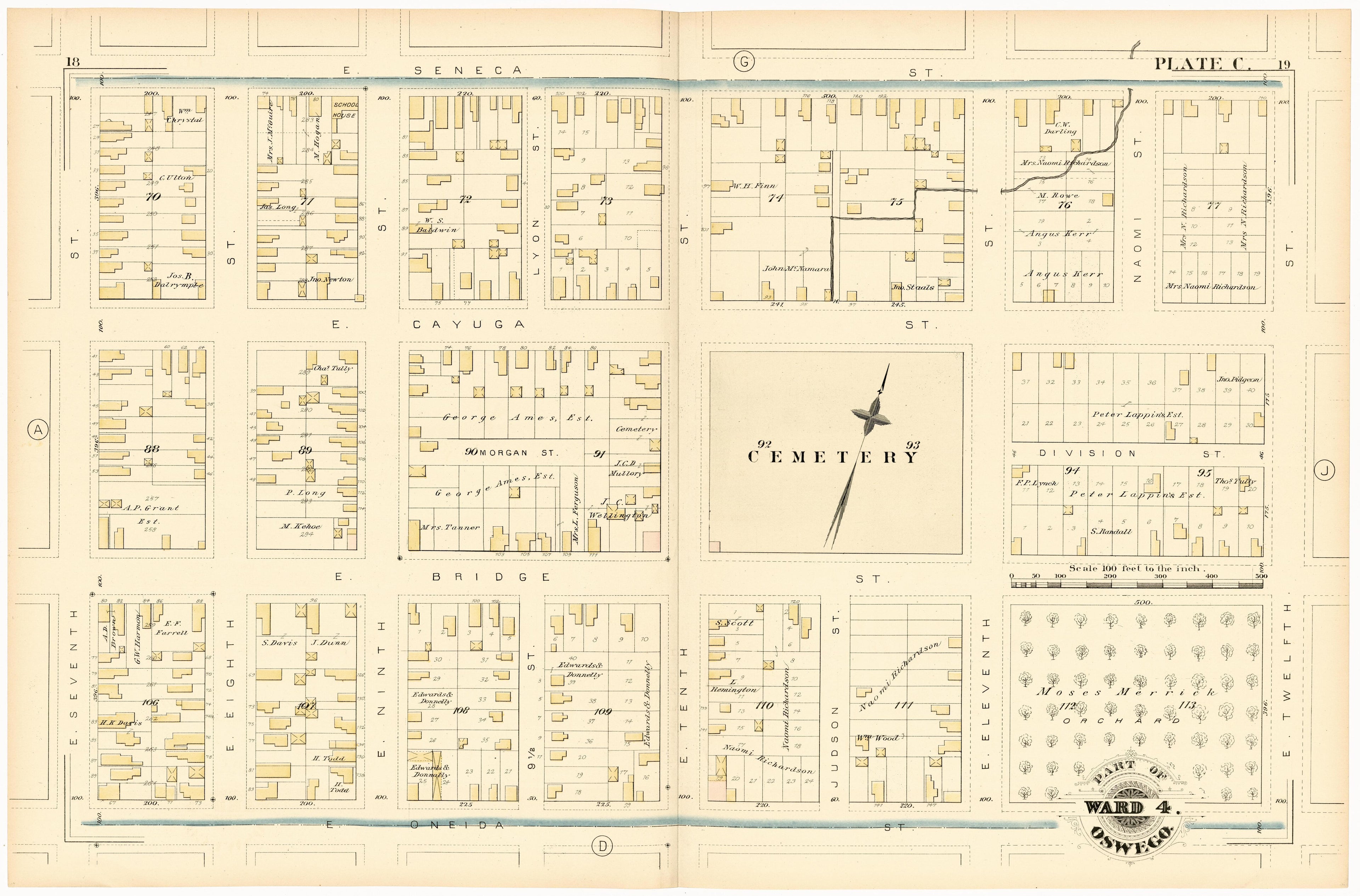 Part of Ward 4. Oswego. Plate C. from City Atlas of Oswego, New York : from Official Records, Private Plans and Actual Surveys 1880 by Relic Map Company