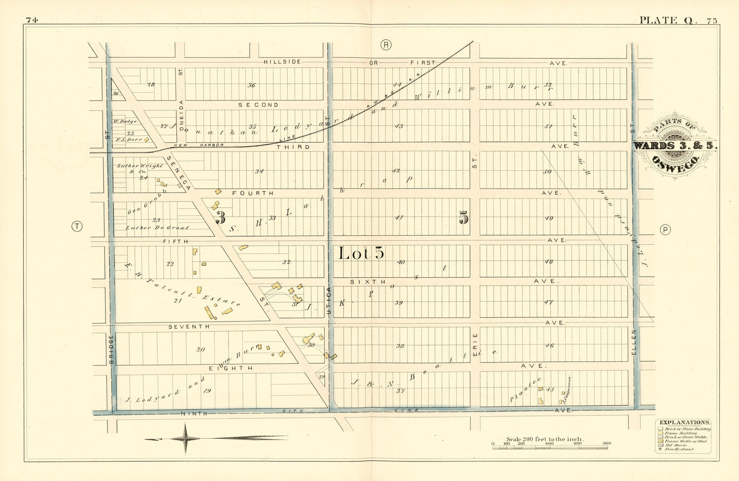 Parts of Wards 3. &amp; 5. Oswego. Plate Q. from City Atlas of Oswego, New York : from Official Records, Private Plans and Actual Surveys 1880 by Relic Map Company