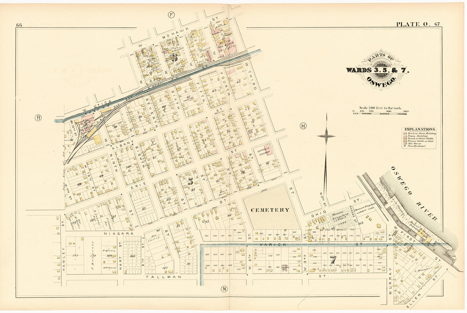Parts of Wards 3. 5. &amp; 7. Oswego. Plate O. from City Atlas of Oswego, New York : from Official Records, Private Plans and Actual Surveys 1880 by Relic Map Company