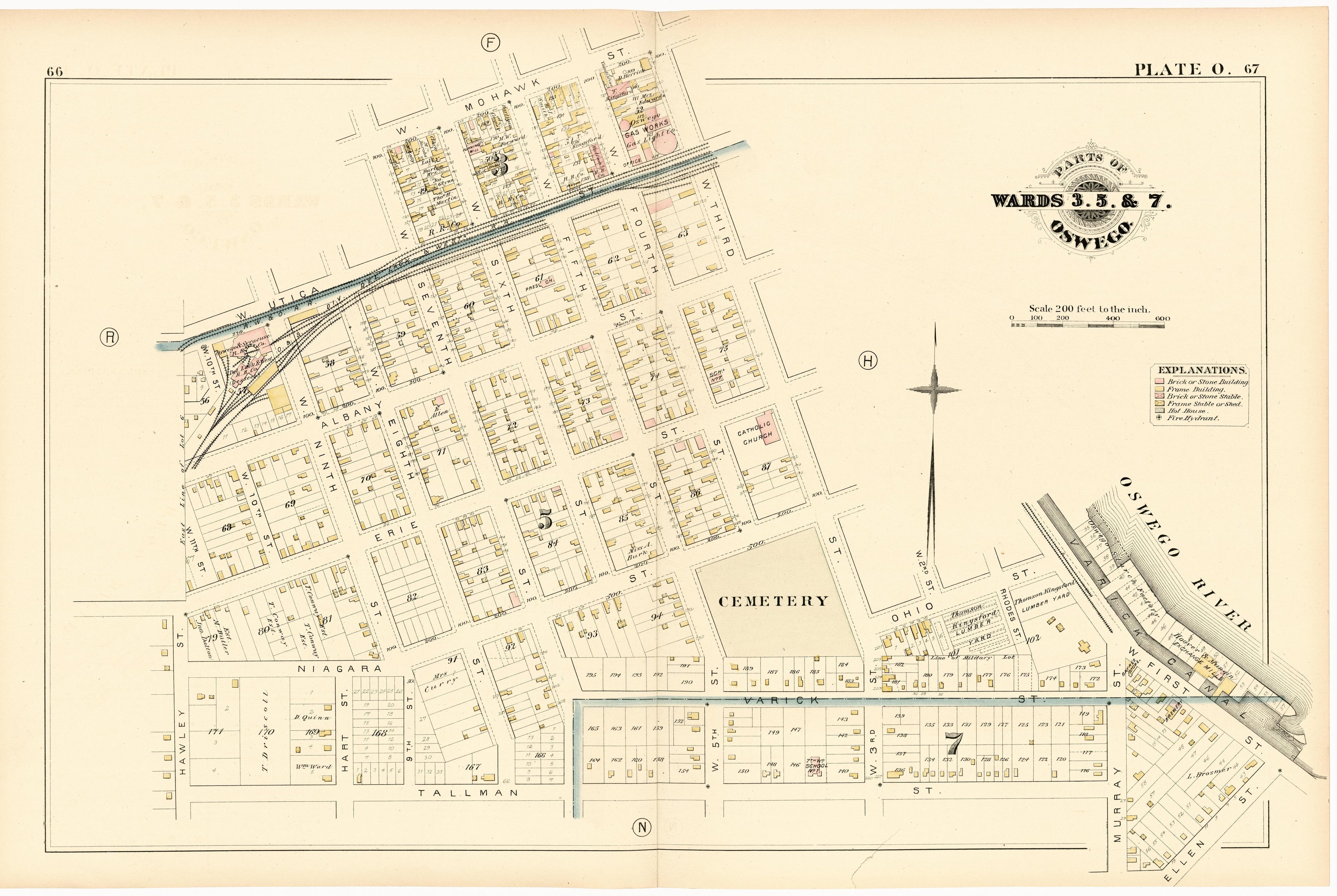 Parts of Wards 3. 5. &amp; 7. Oswego. Plate O. from City Atlas of Oswego, New York : from Official Records, Private Plans and Actual Surveys 1880 by Relic Map Company