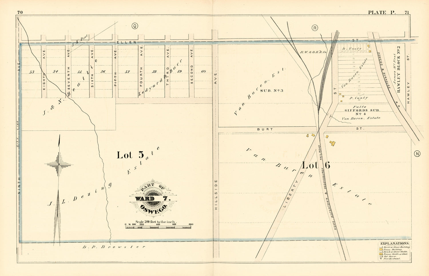Part of Ward 7. Oswego. Plate P. from City Atlas of Oswego, New York : from Official Records, Private Plans and Actual Surveys 1880 by Relic Map Company