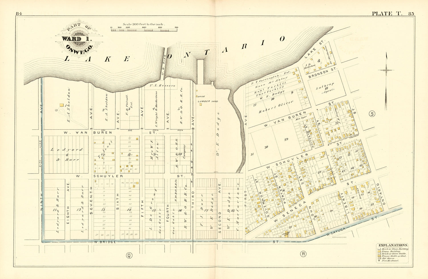 Part of Ward 1. Oswego. Plate T. from City Atlas of Oswego, New York : from Official Records, Private Plans and Actual Surveys 1880 by Relic Map Company