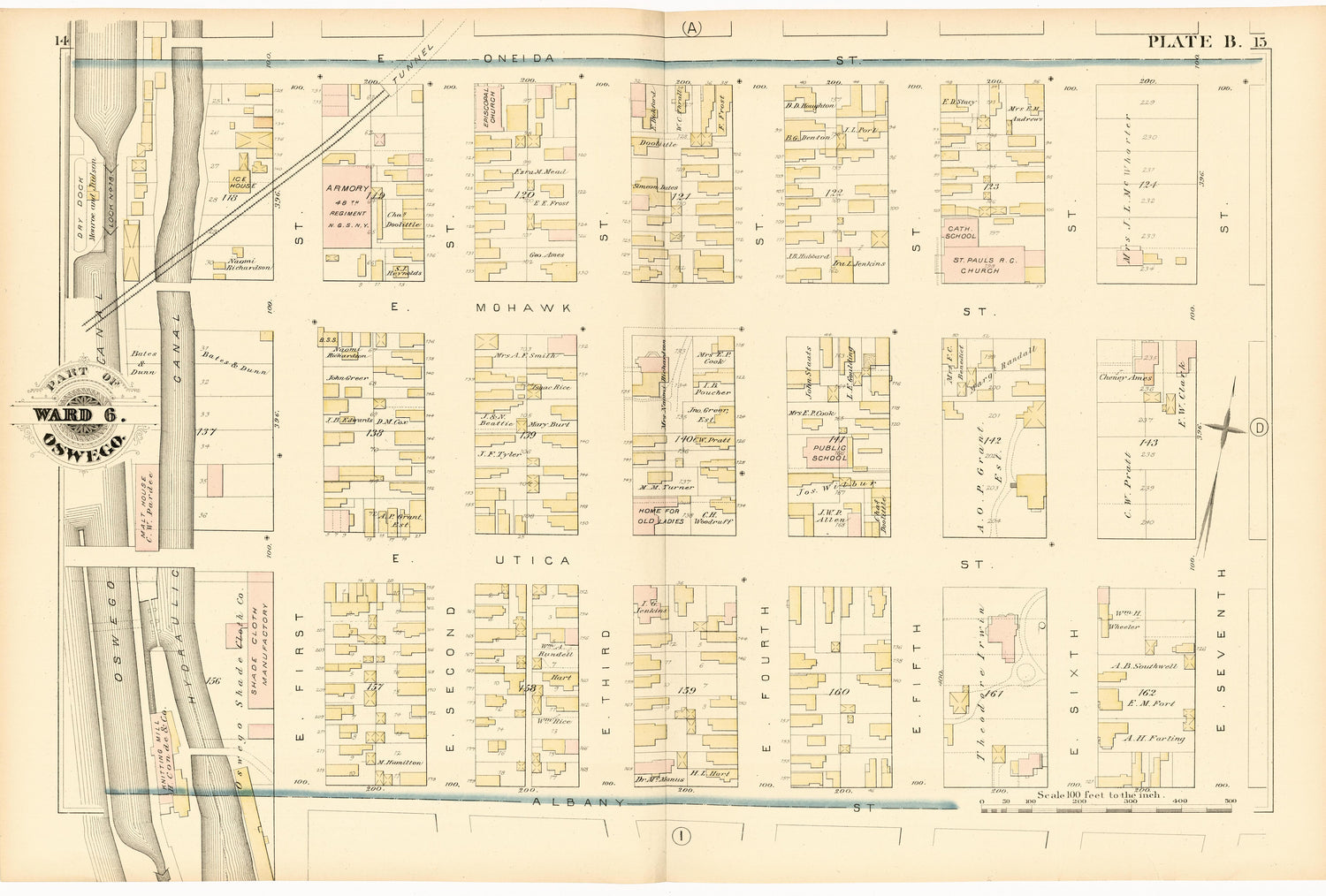 Part of Ward 6. Oswego. Plate B. from City Atlas of Oswego, New York : from Official Records, Private Plans and Actual Surveys 1880 by Relic Map Company