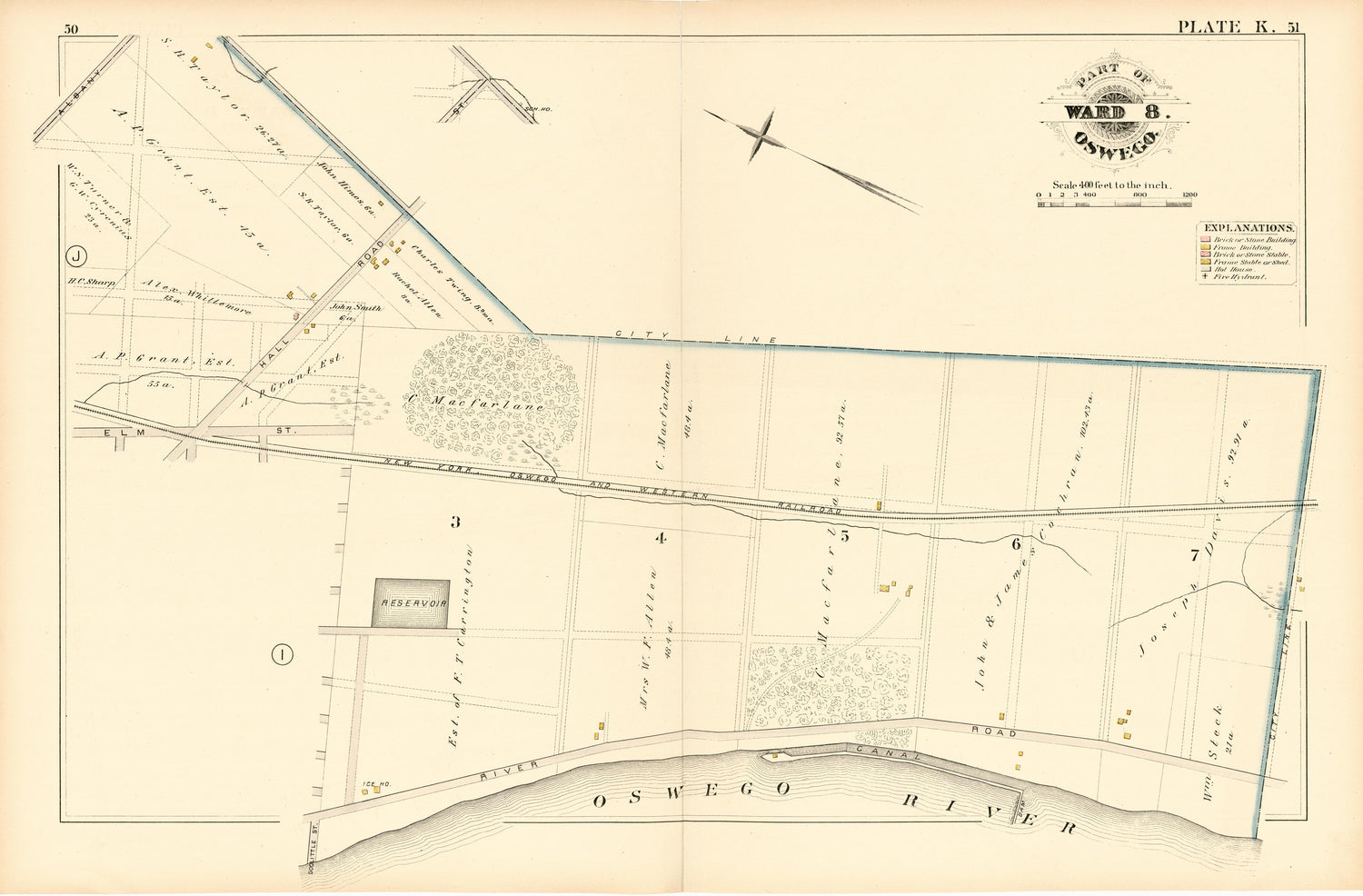 Part of Ward 8. Oswego. Plate K. from City Atlas of Oswego, New York : from Official Records, Private Plans and Actual Surveys 1880 by Relic Map Company