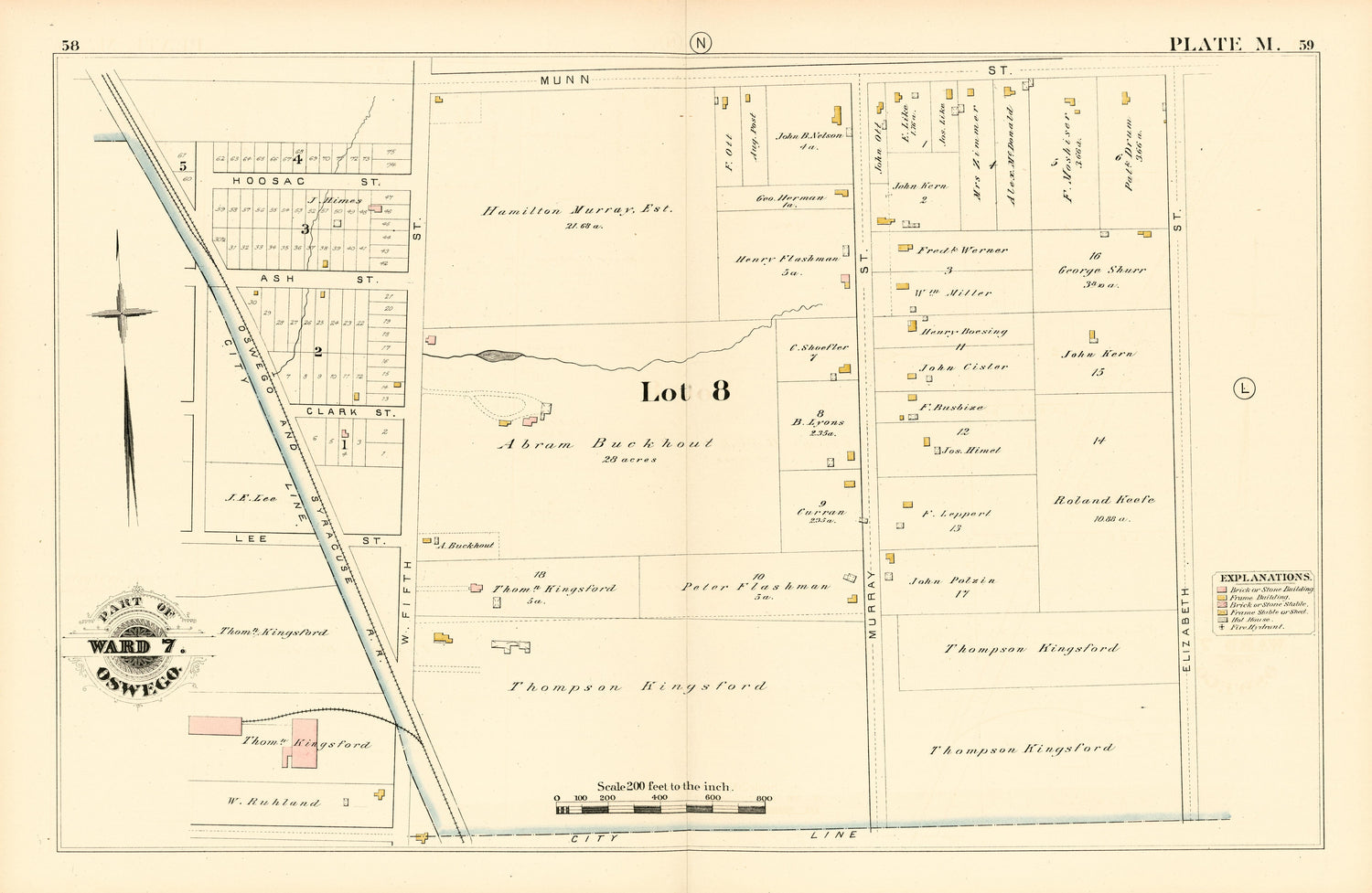 Part of Ward 7. Oswego. Plate M. from City Atlas of Oswego, New York : from Official Records, Private Plans and Actual Surveys 1880 by Relic Map Company