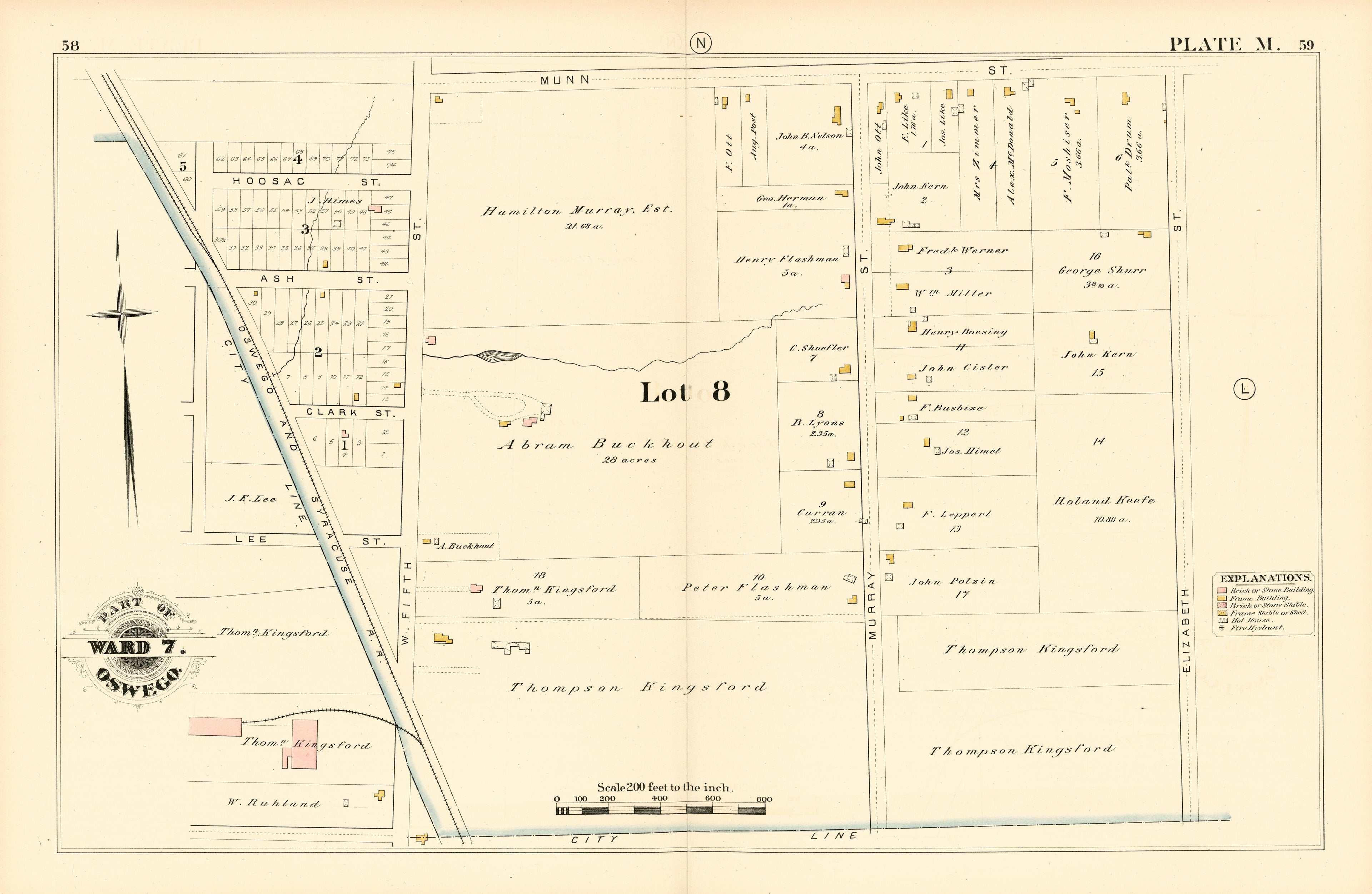 Part of Ward 7. Oswego. Plate M. from City Atlas of Oswego, New York : from Official Records, Private Plans and Actual Surveys 1880 by Relic Map Company