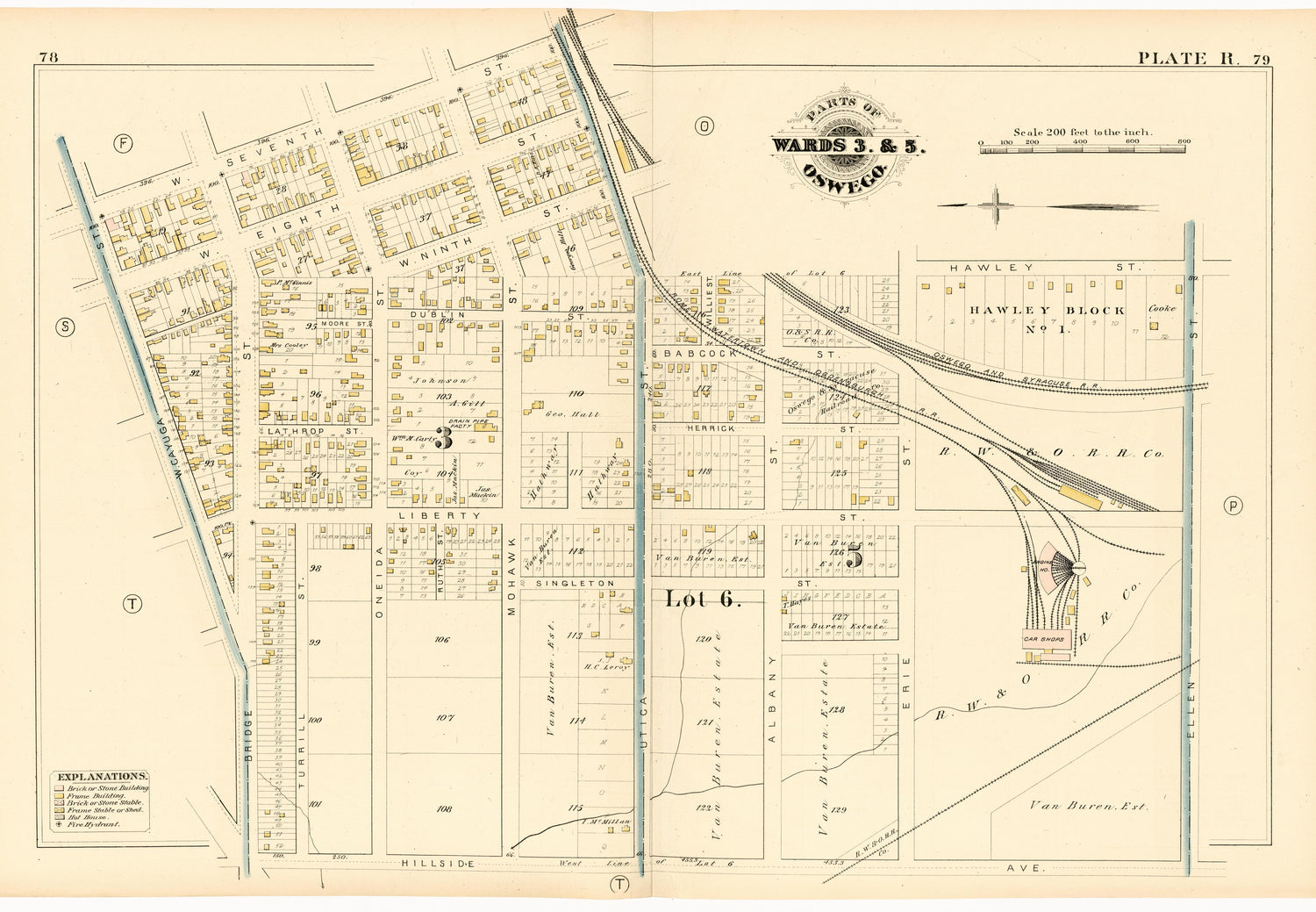 Parts of Wards 3. &amp; 5. Oswego. Plate R. from City Atlas of Oswego, New York : from Official Records, Private Plans and Actual Surveys 1880 by Relic Map Company