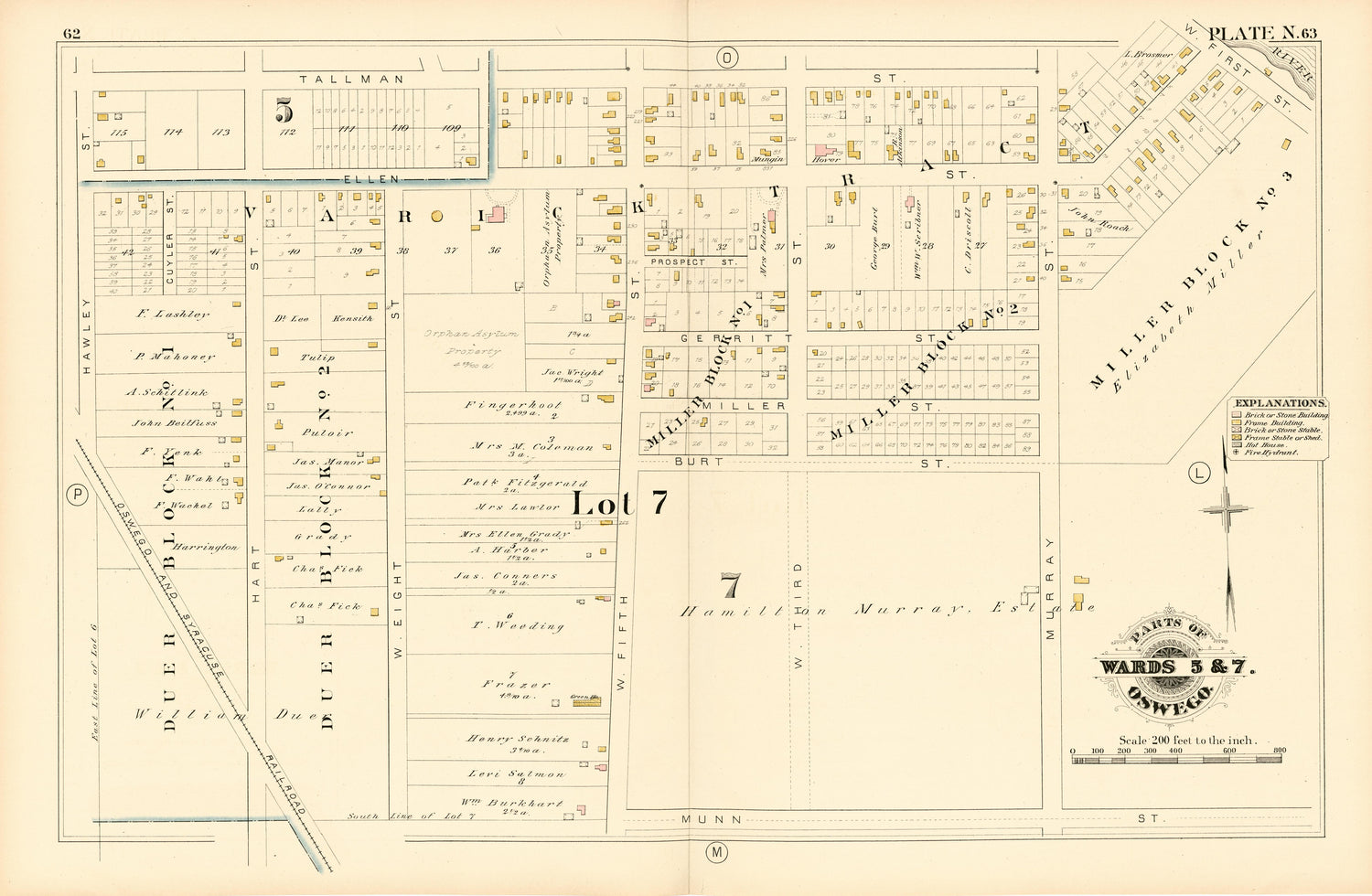 Parts of Wards 5 &amp; 7. Oswego. Plate N. from City Atlas of Oswego, New York : from Official Records, Private Plans and Actual Surveys 1880 by Relic Map Company