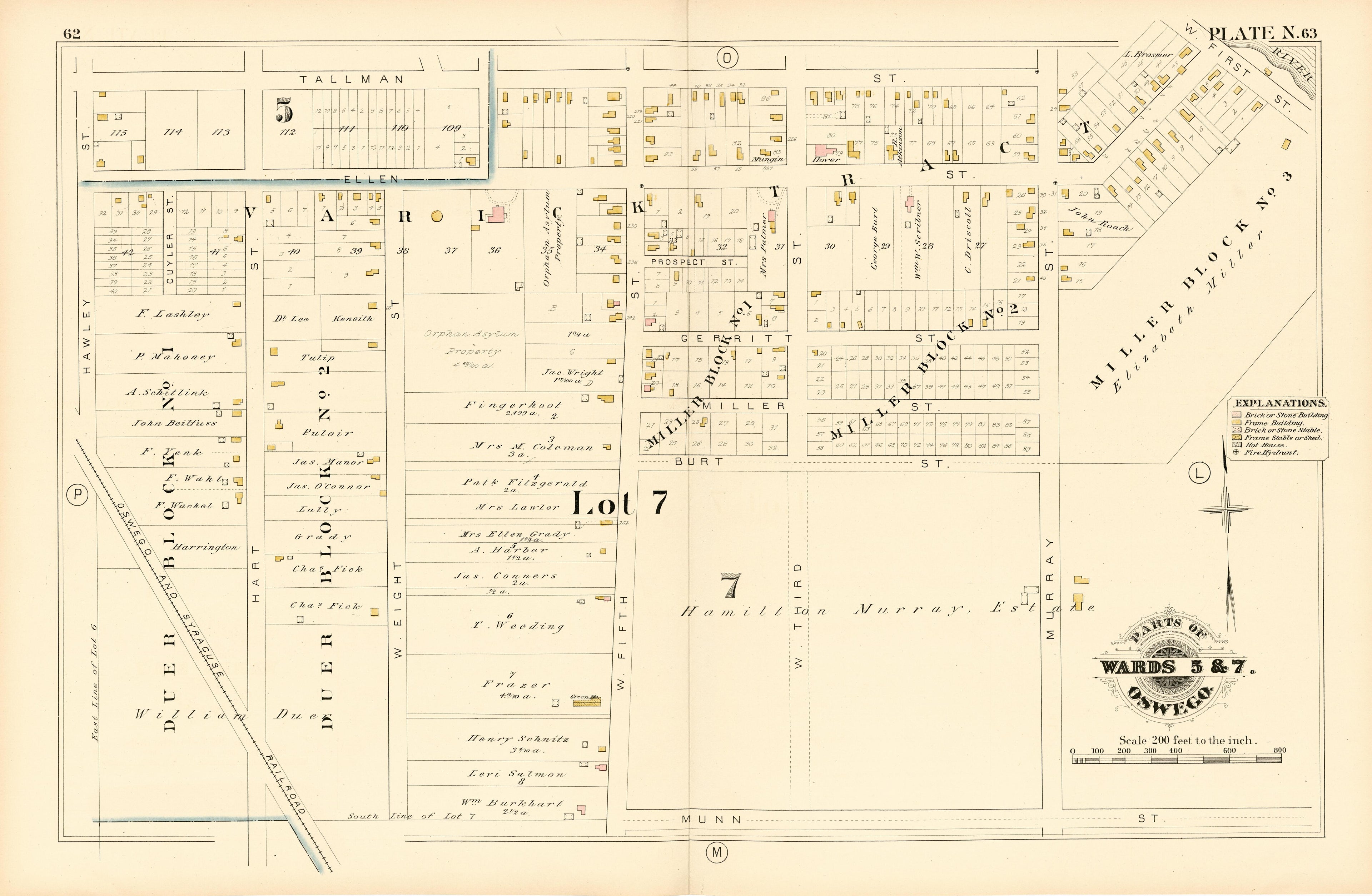 Parts of Wards 5 &amp; 7. Oswego. Plate N. from City Atlas of Oswego, New York : from Official Records, Private Plans and Actual Surveys 1880 by Relic Map Company